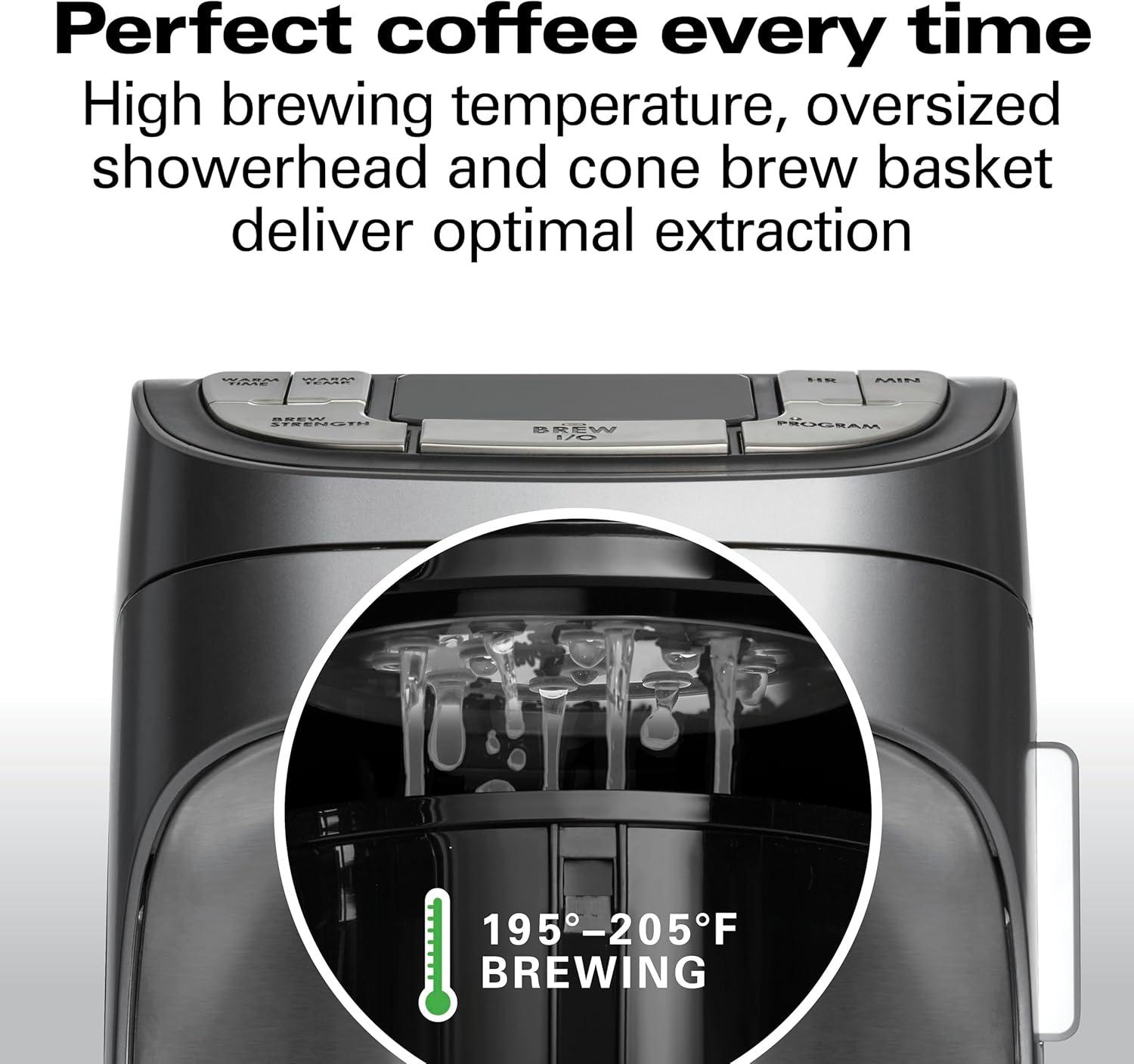 imageHamilton Beach Professional Programmable Drip Coffee Maker 12 Cup Capacity Ergonomic Carafe 60oz Removable Reservoir120 volts Brushed Metal 49500