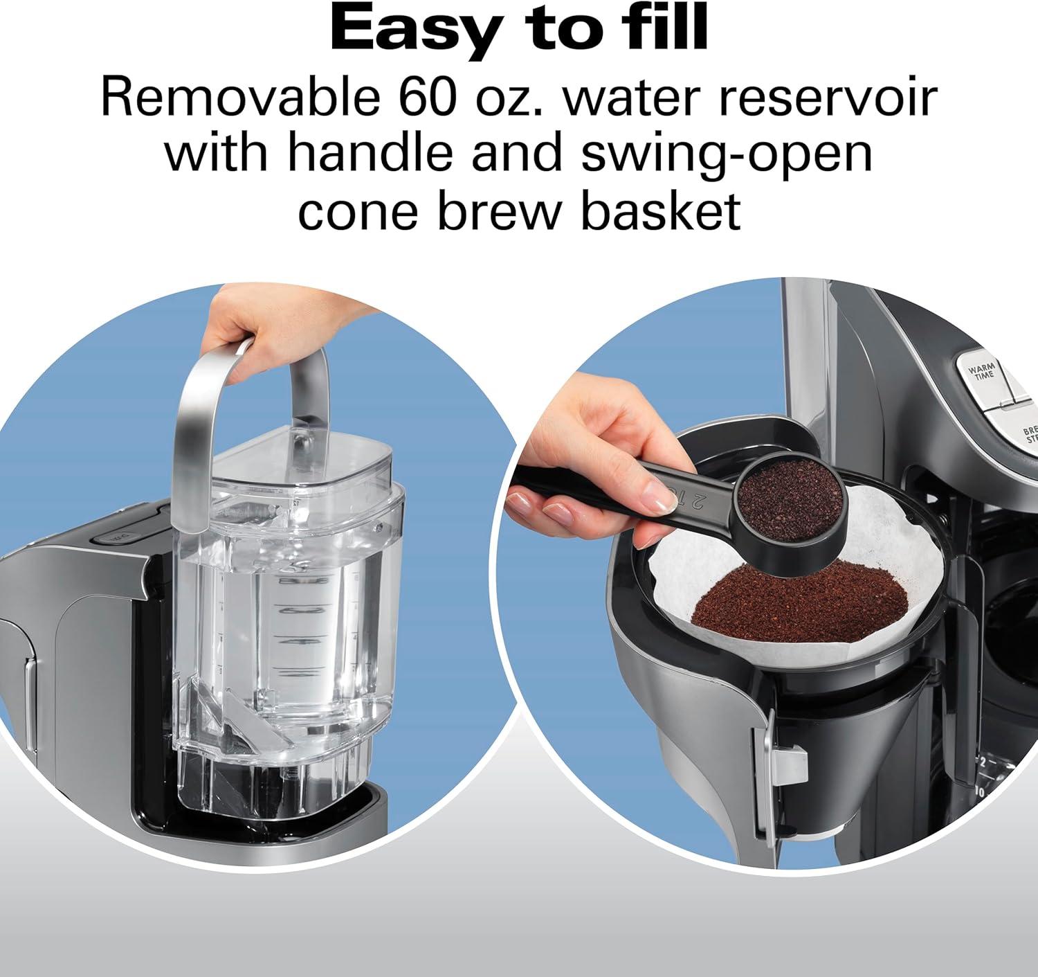 imageHamilton Beach Professional Programmable Drip Coffee Maker 12 Cup Capacity Ergonomic Carafe 60oz Removable Reservoir120 volts Brushed Metal 49500