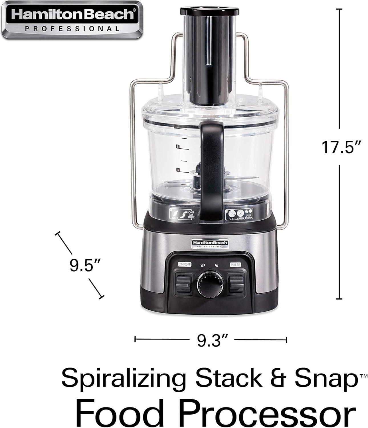 imageHamilton Beach Professional Stack amp Snap Food Processor amp Veggie Spiralizer for Slicing Shredding and Kneading ExtraLarge 3 Feed Chute Fits Whole Vegetables 12 Cups Stainless Steel 70815