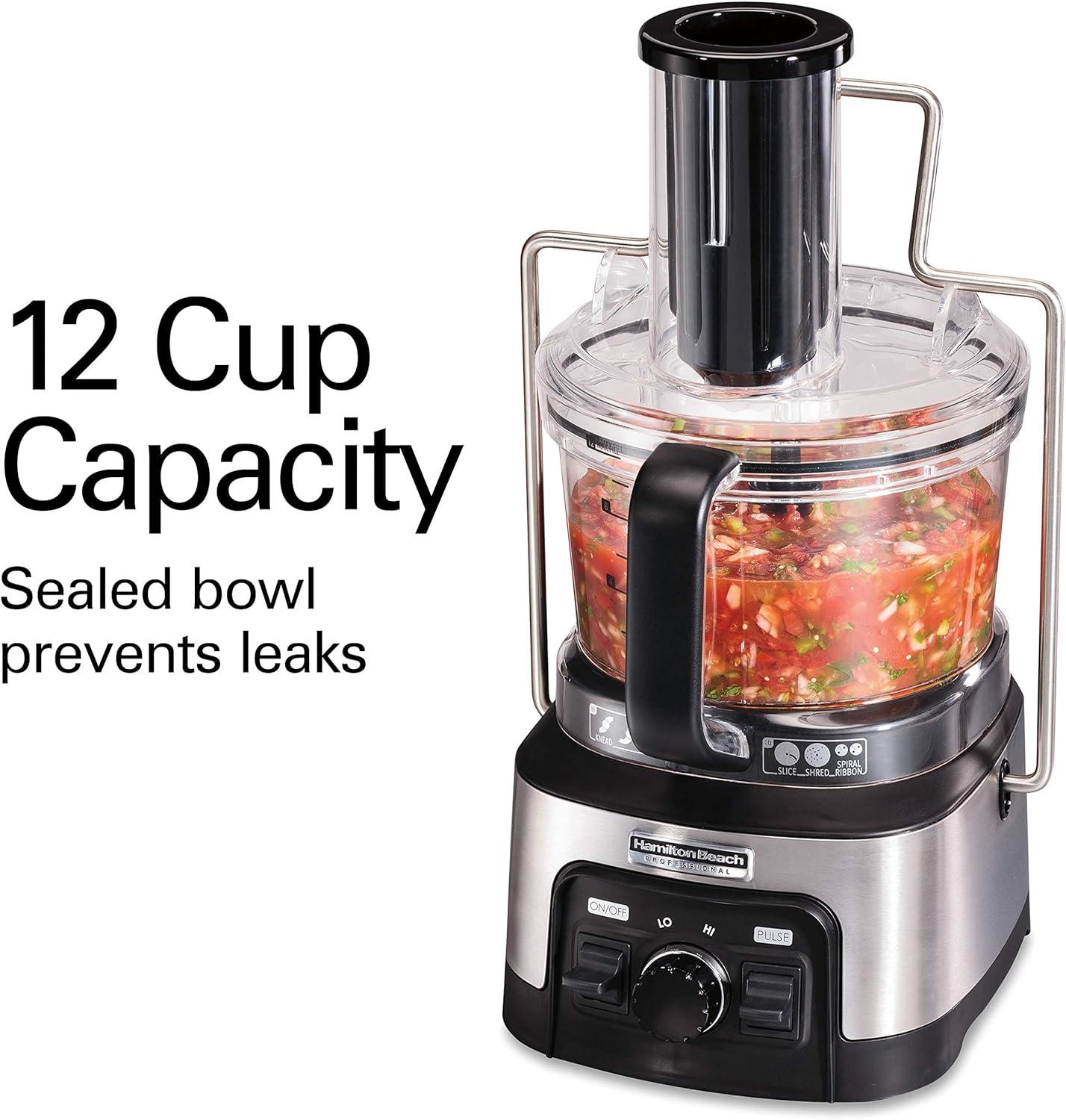 imageHamilton Beach Professional Stack amp Snap Food Processor amp Veggie Spiralizer for Slicing Shredding and Kneading ExtraLarge 3 Feed Chute Fits Whole Vegetables 12 Cups Stainless Steel 70815