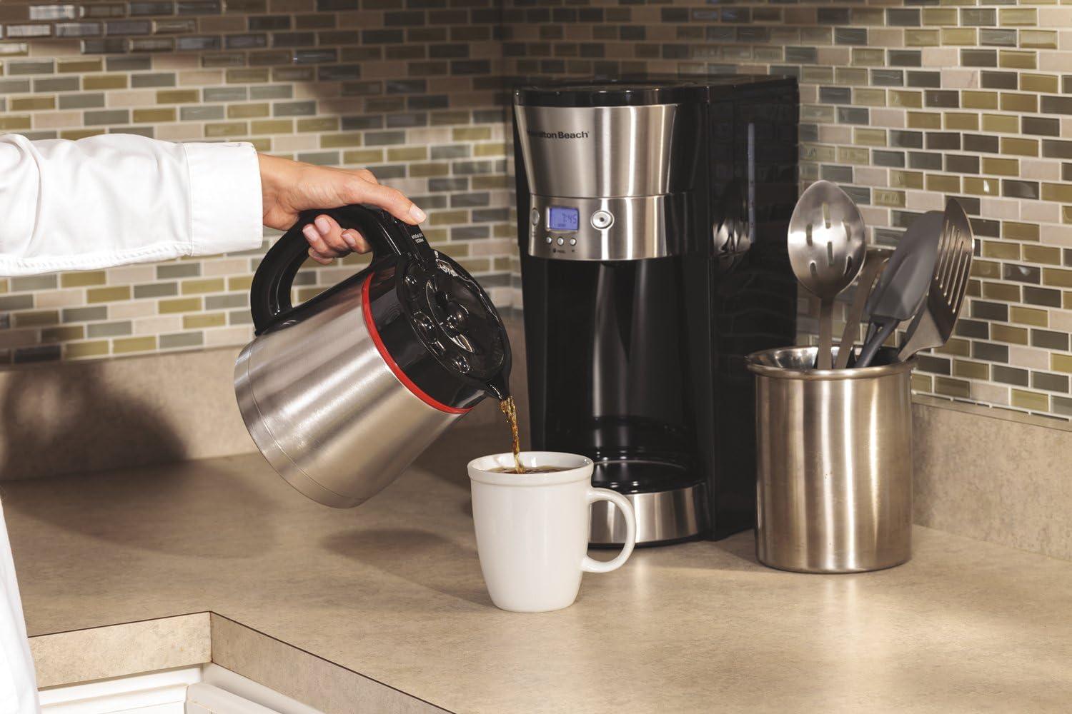 imageHamilton Beach Programmable Coffee Maker with 10 Cup Thermal Carafe 3 Brewing Options Auto Shutoff amp Pause and Pour Stainless Steel 46899RBlack