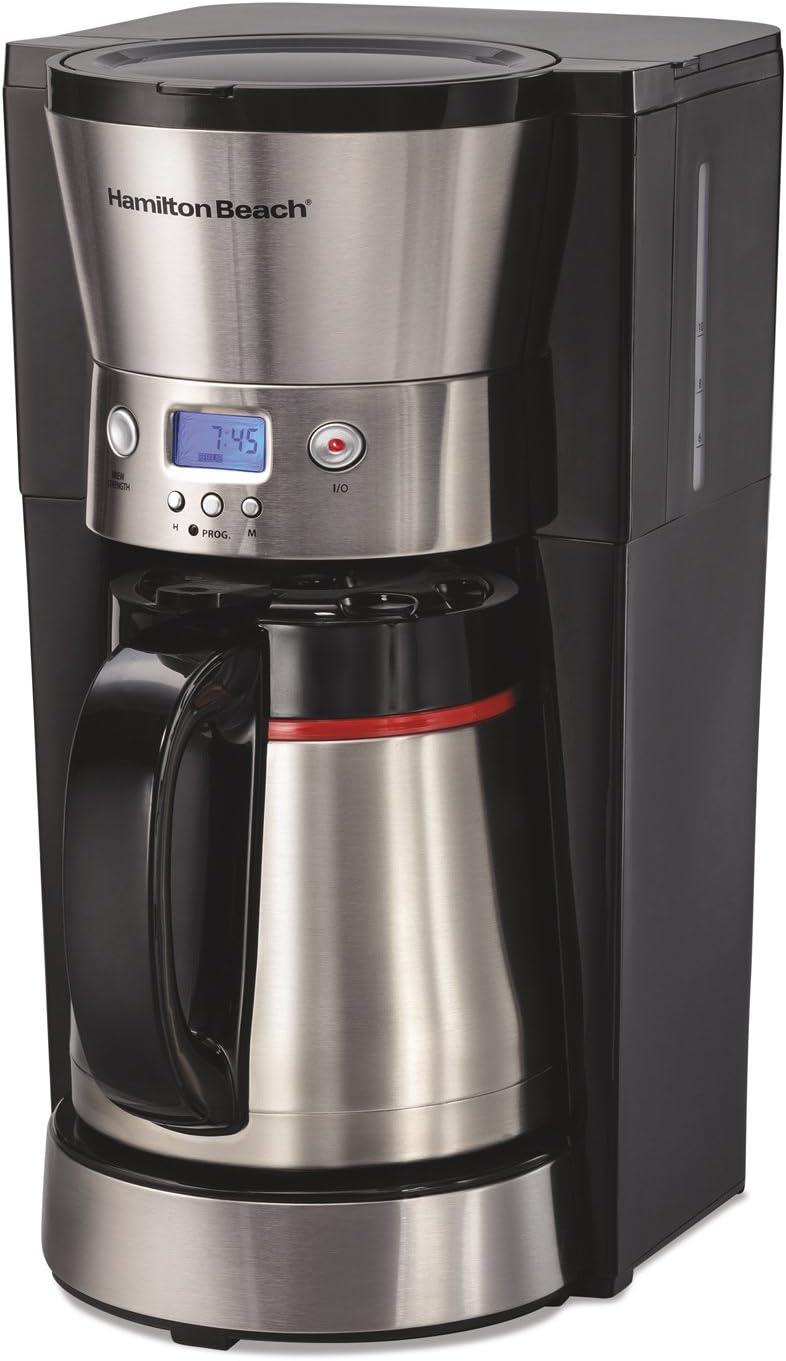 imageHamilton Beach Programmable Coffee Maker with 10 Cup Thermal Carafe 3 Brewing Options Auto Shutoff amp Pause and Pour Stainless Steel 46899RBlack