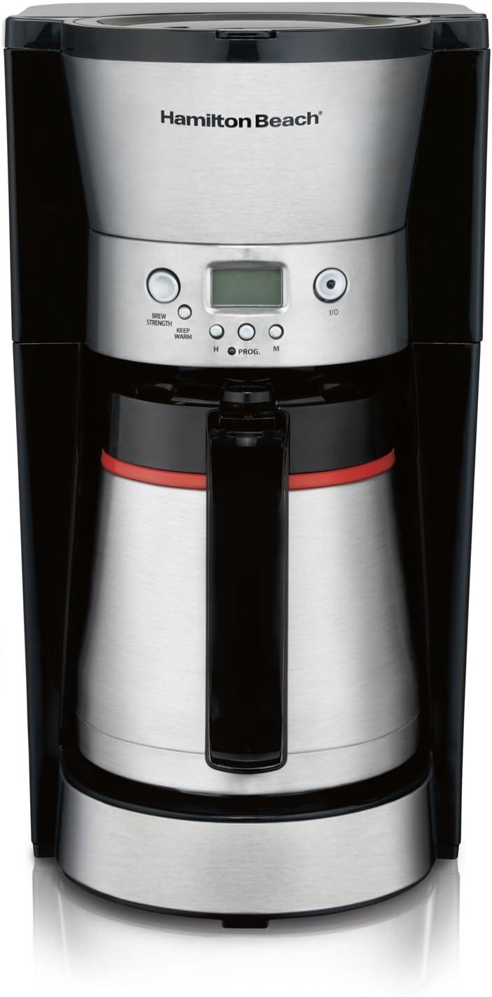 imageHamilton Beach Programmable Coffee Maker with 10 Cup Thermal Carafe 3 Brewing Options Auto Shutoff amp Pause and Pour Stainless Steel 46899RBlack