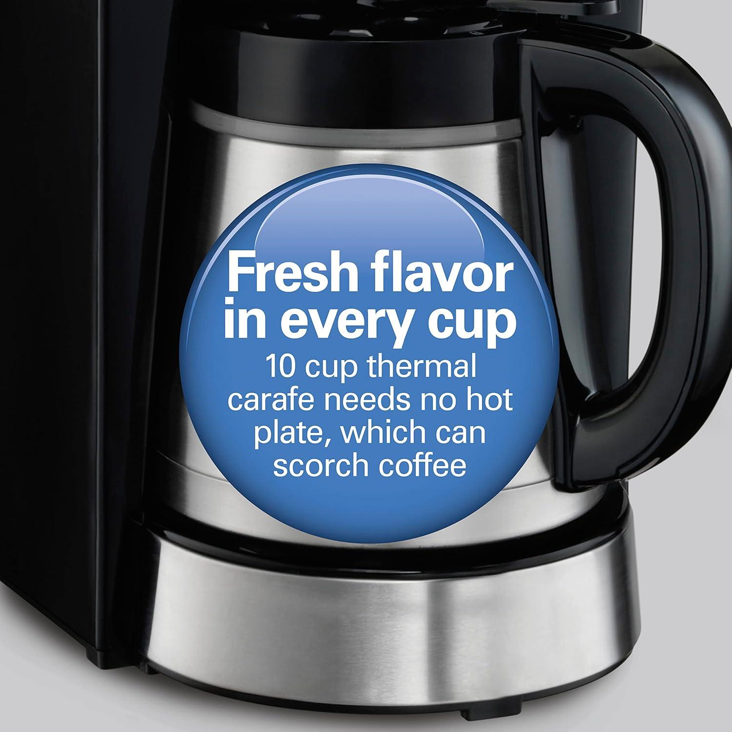 imageHamilton Beach Programmable Coffee Maker with 10 Cup Thermal Carafe 3 Brewing Options Auto Shutoff amp Pause and Pour Stainless Steel 46899RStainless Steel New for 2023