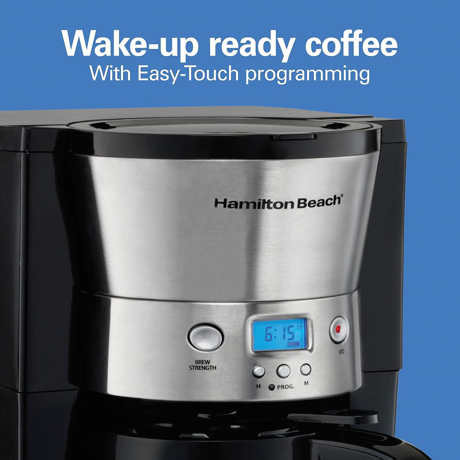 imageHamilton Beach Programmable Coffee Maker with 10 Cup Thermal Carafe 3 Brewing Options Auto Shutoff amp Pause and Pour Stainless Steel 46899RStainless Steel New for 2023