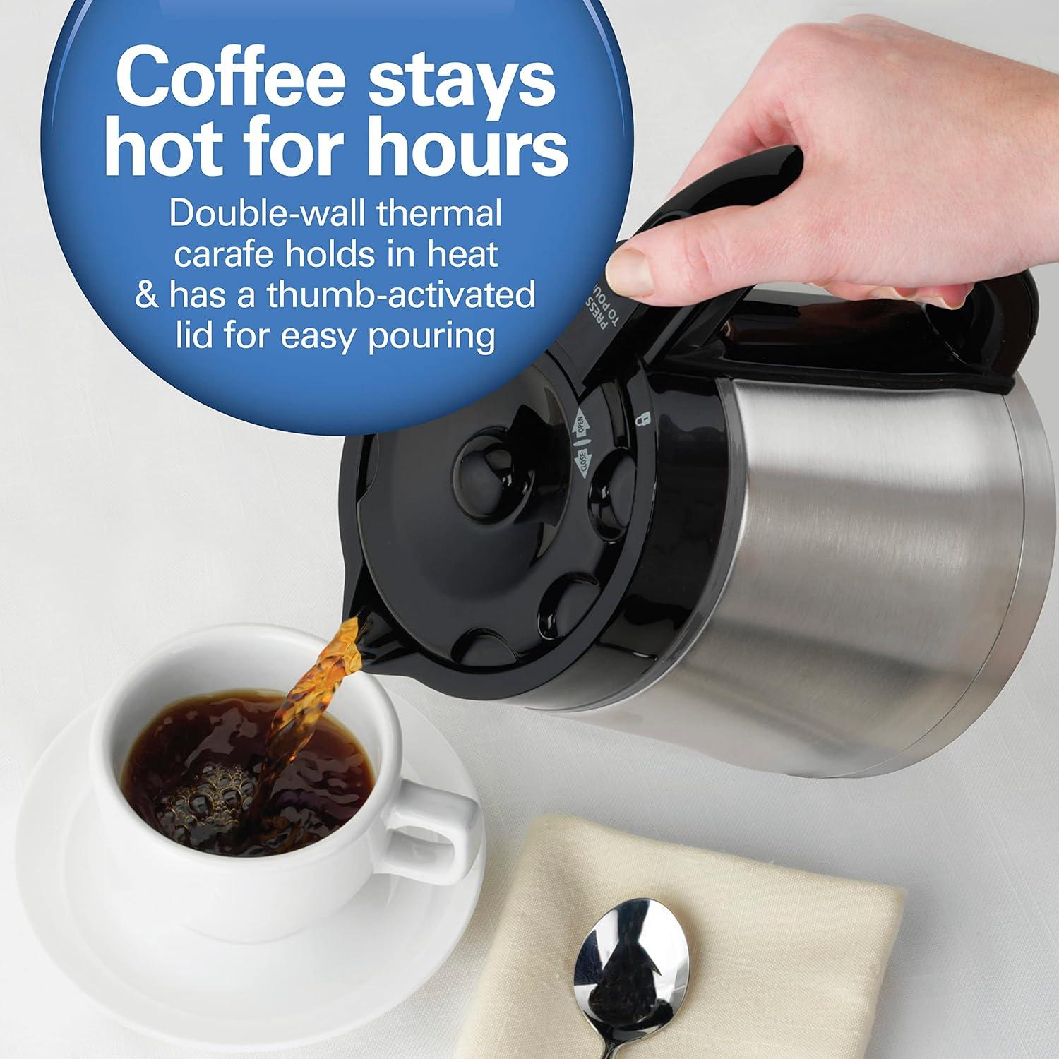 imageHamilton Beach Programmable Coffee Maker with 10 Cup Thermal Carafe 3 Brewing Options Auto Shutoff amp Pause and Pour Stainless Steel 46899RStainless Steel New for 2023