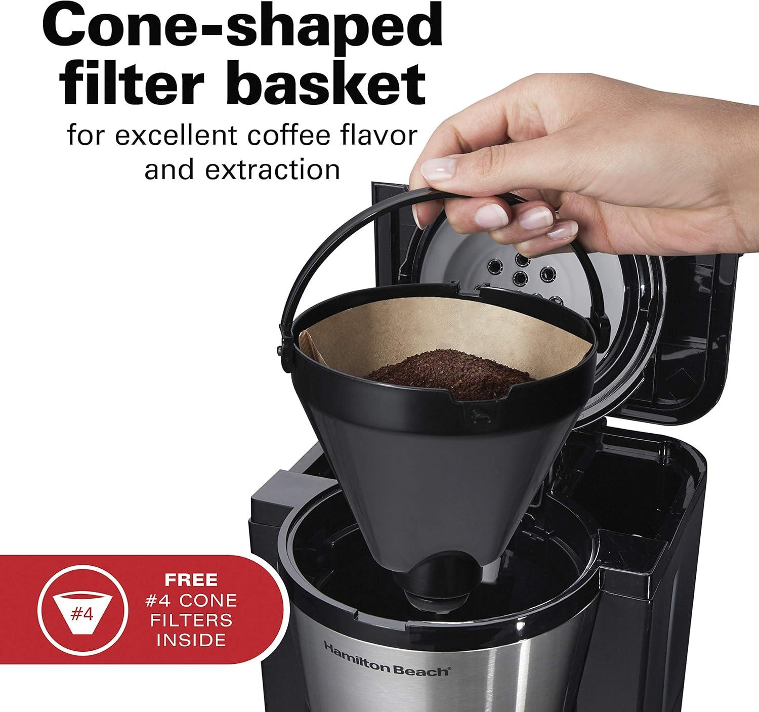 imageHamilton Beach Programmable Coffee Maker with 10 Cup Thermal Carafe 3 Brewing Options Auto Shutoff amp Pause and Pour Stainless Steel 46899RStainless Steel