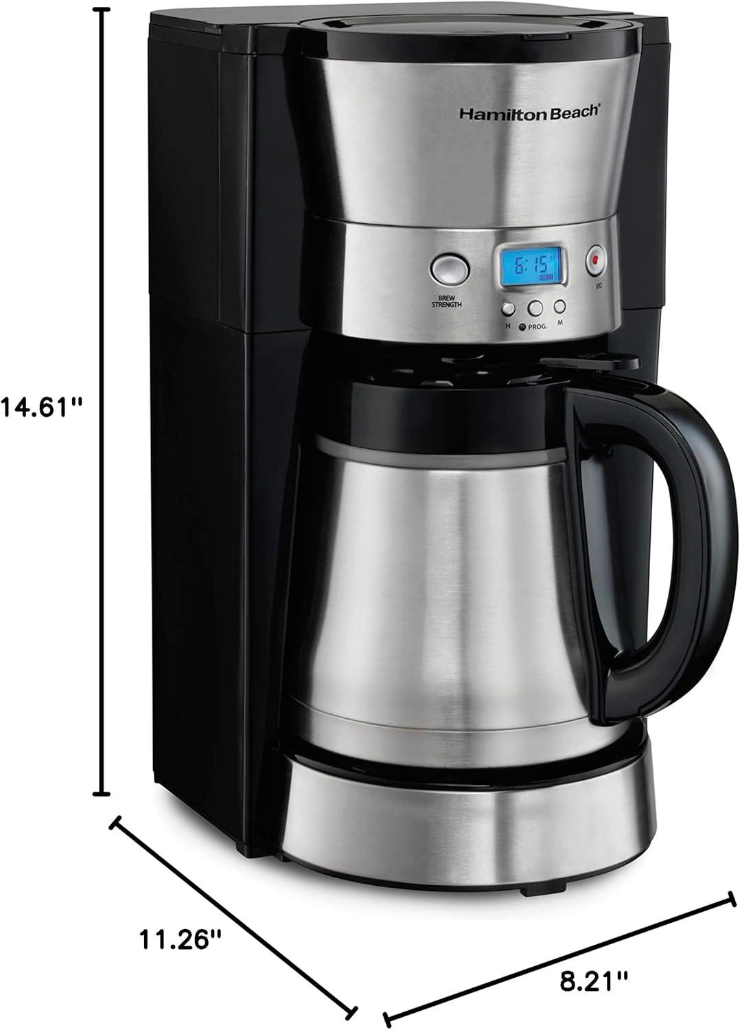 imageHamilton Beach Programmable Coffee Maker with 10 Cup Thermal Carafe 3 Brewing Options Auto Shutoff amp Pause and Pour Stainless Steel 46899RStainless Steel New for 2023
