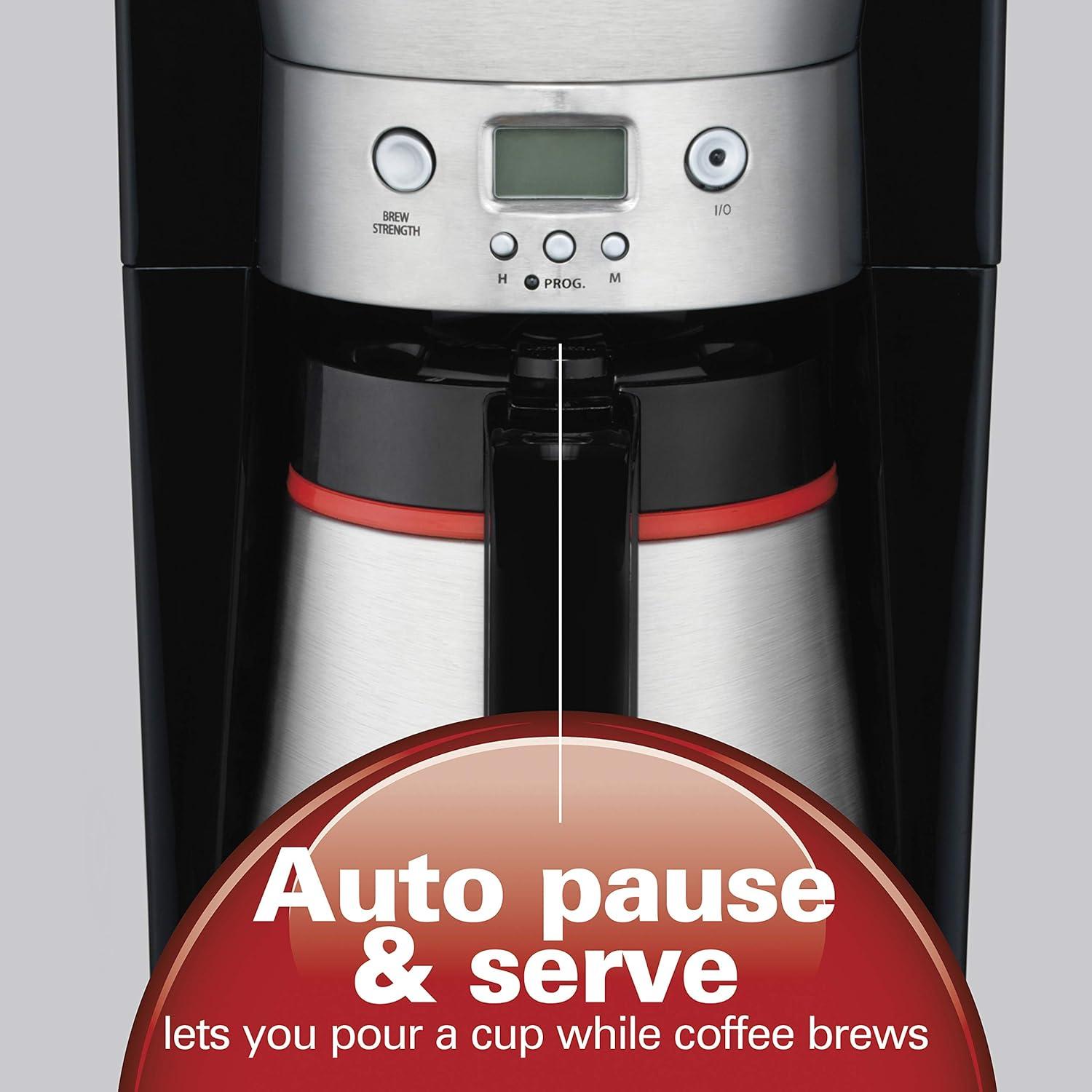 imageHamilton Beach Programmable Coffee Maker with 10 Cup Thermal Carafe 3 Brewing Options Auto Shutoff amp Pause and Pour Stainless Steel 46899RStainless Steel