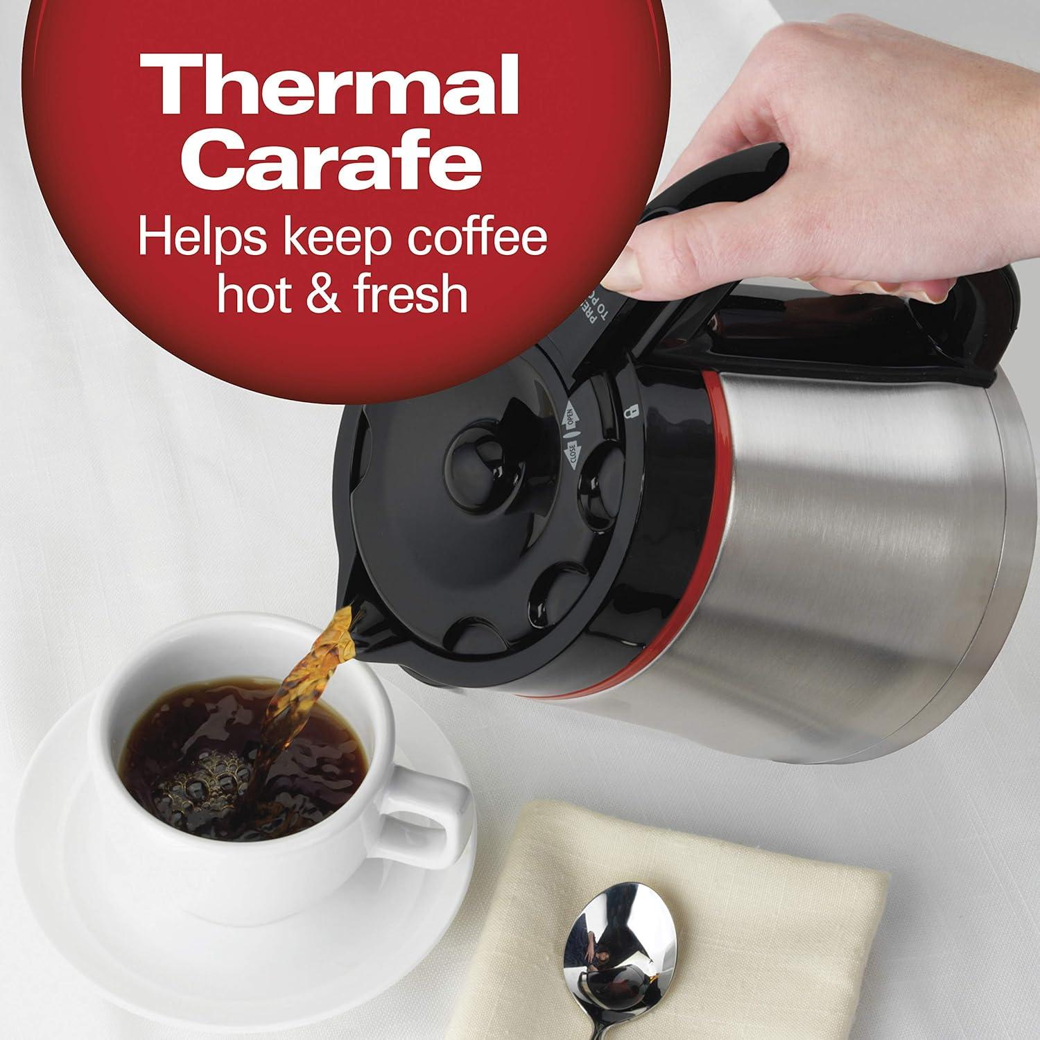 imageHamilton Beach Programmable Coffee Maker with 10 Cup Thermal Carafe 3 Brewing Options Auto Shutoff amp Pause and Pour Stainless Steel 46899RStainless Steel