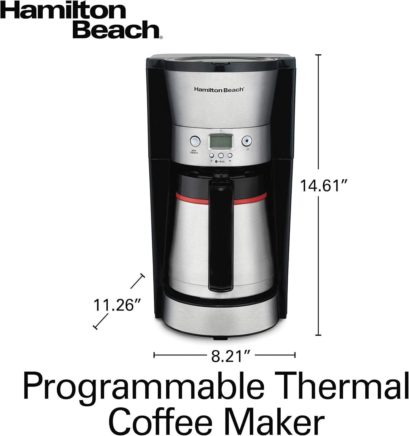 imageHamilton Beach Programmable Coffee Maker with 10 Cup Thermal Carafe 3 Brewing Options Auto Shutoff amp Pause and Pour Stainless Steel 46899RStainless Steel