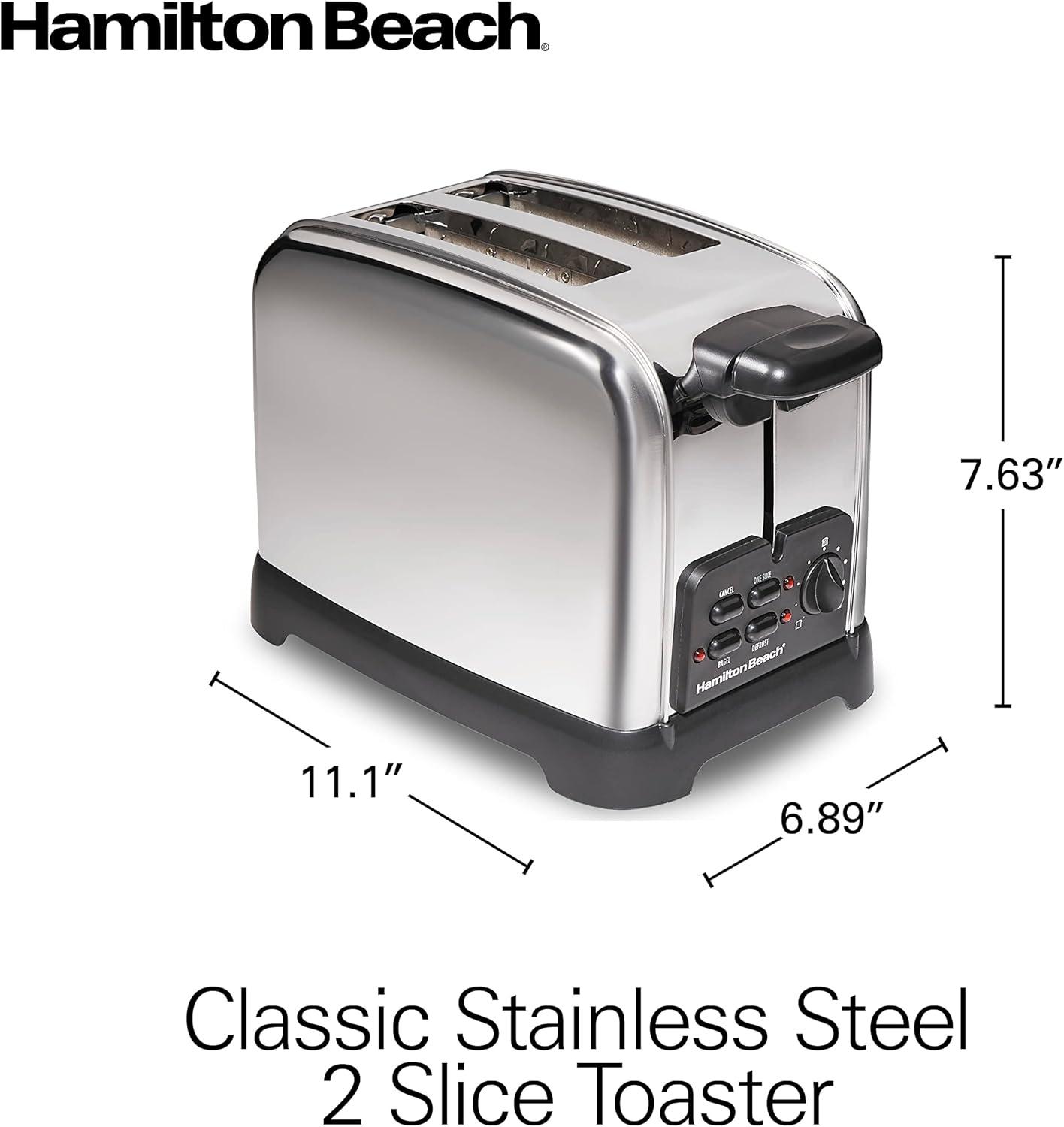 imageHamilton Beach Retro Toaster with Wide Slots SureToast Technology Bagel amp Defrost Settings Auto Boost to Lift Smaller Breads 2 Slice Polished Stainless Steel 22782Toaster