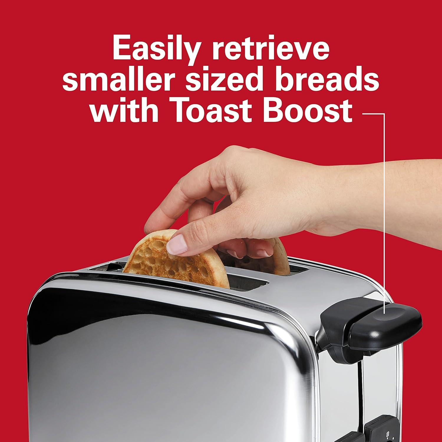 imageHamilton Beach Retro Toaster with Wide Slots SureToast Technology Bagel amp Defrost Settings Auto Boost to Lift Smaller Breads 2 Slice Polished Stainless Steel 22782Toaster