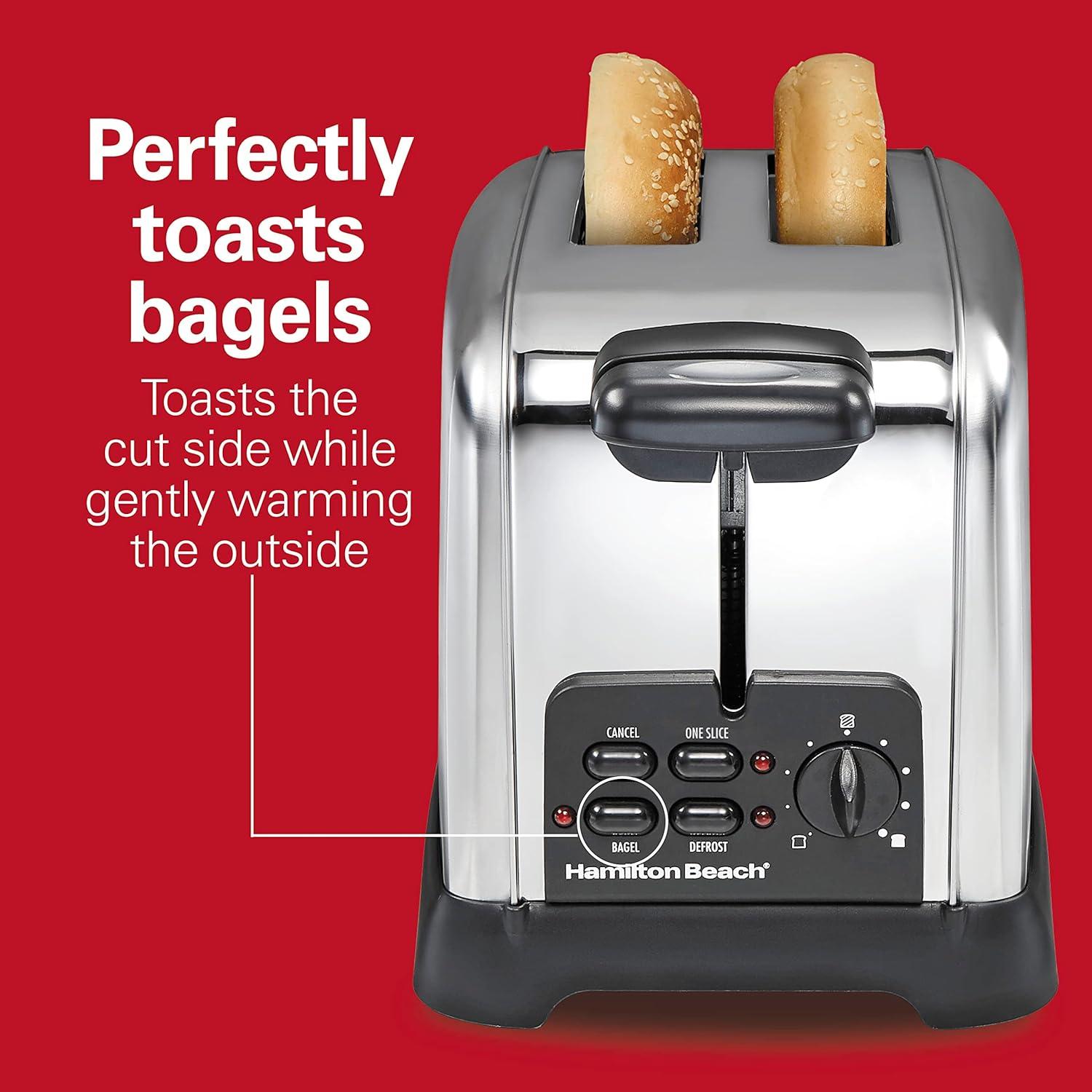 imageHamilton Beach Retro Toaster with Wide Slots SureToast Technology Bagel amp Defrost Settings Auto Boost to Lift Smaller Breads 2 Slice Polished Stainless Steel 22782Toaster
