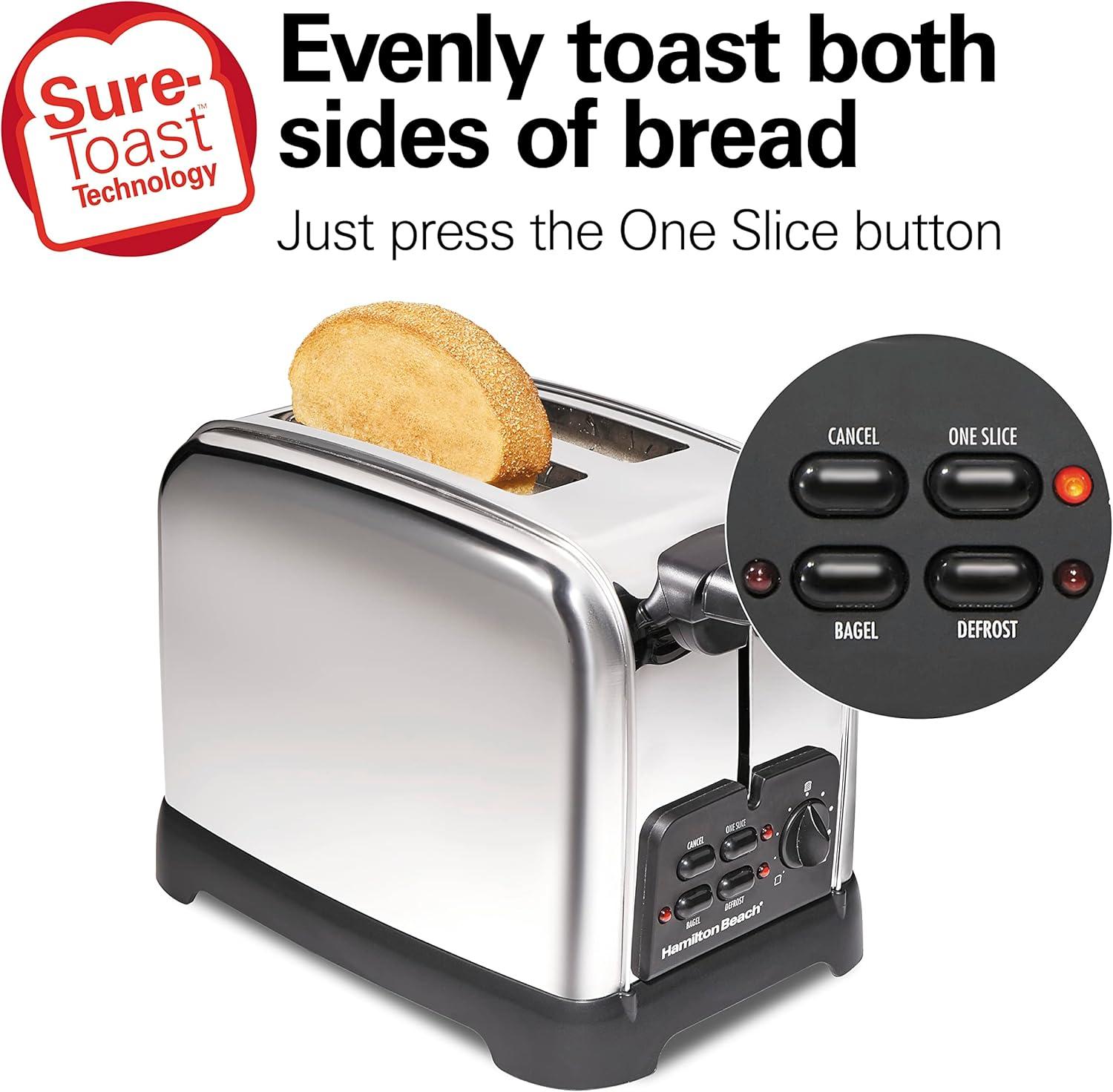 imageHamilton Beach Retro Toaster with Wide Slots SureToast Technology Bagel amp Defrost Settings Auto Boost to Lift Smaller Breads 2 Slice Polished Stainless Steel 22782Toaster
