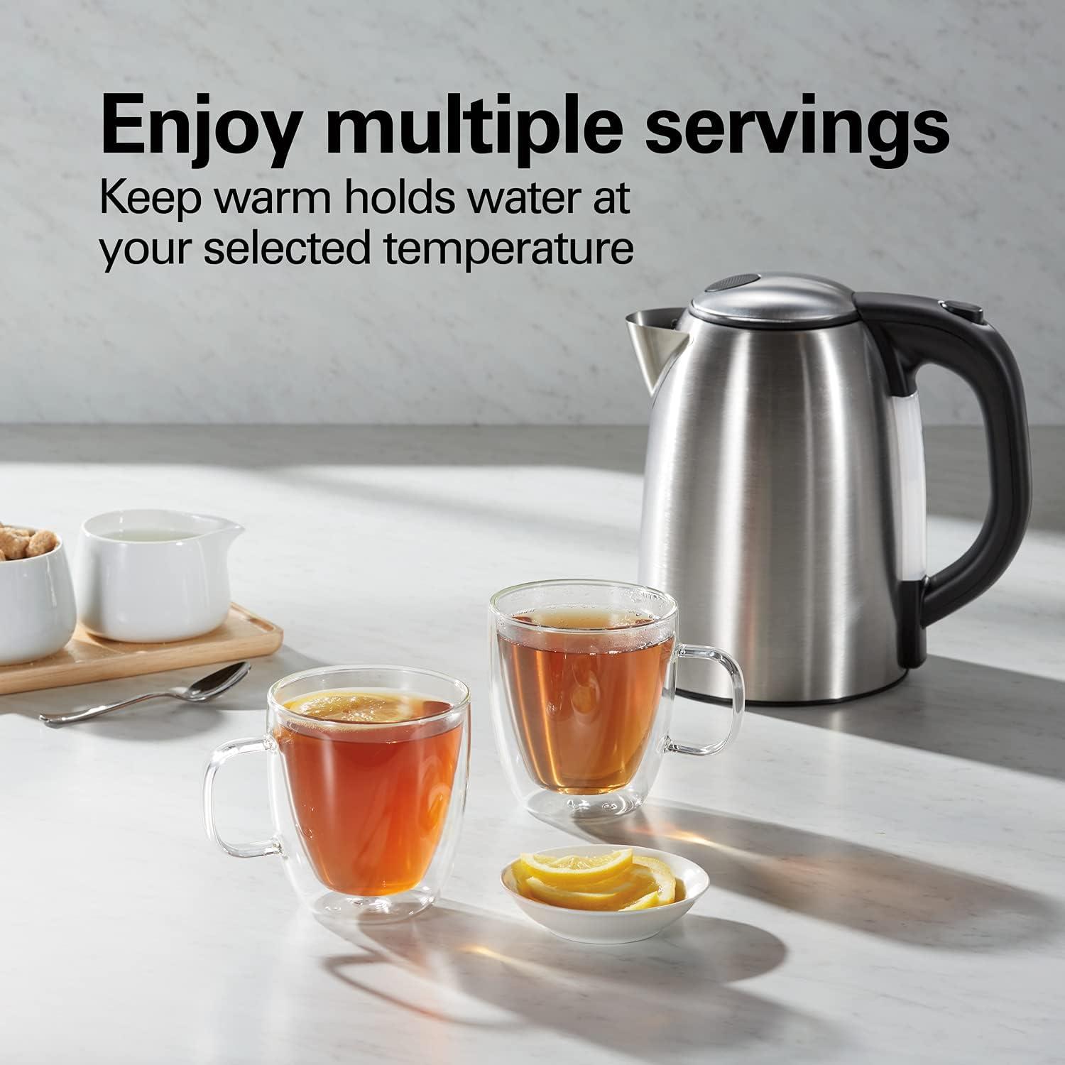 imageHamilton Beach Smart Electric Tea Kettle amp Water Boiler Works with Alexa 17 Liter Fast Boiling 1500 Watts Cordless Keep Warm AutoShutoff amp BoilDry Protection Stainless Steel 41036