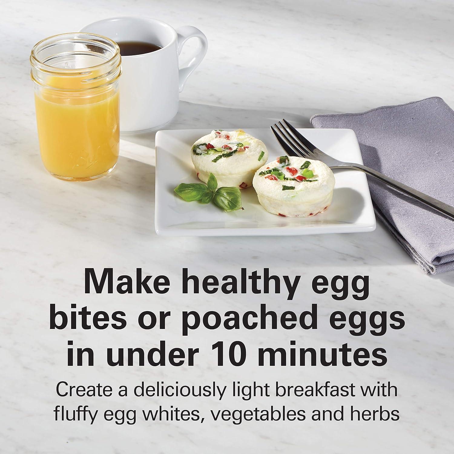 imageHamilton Beach Sous Vide Style Electric Egg Bite Maker Hard Boiled Egg Cooker amp Poacher with Removable Nonstick Tray Makes 2 in Under 10 Minutes Teal 25511