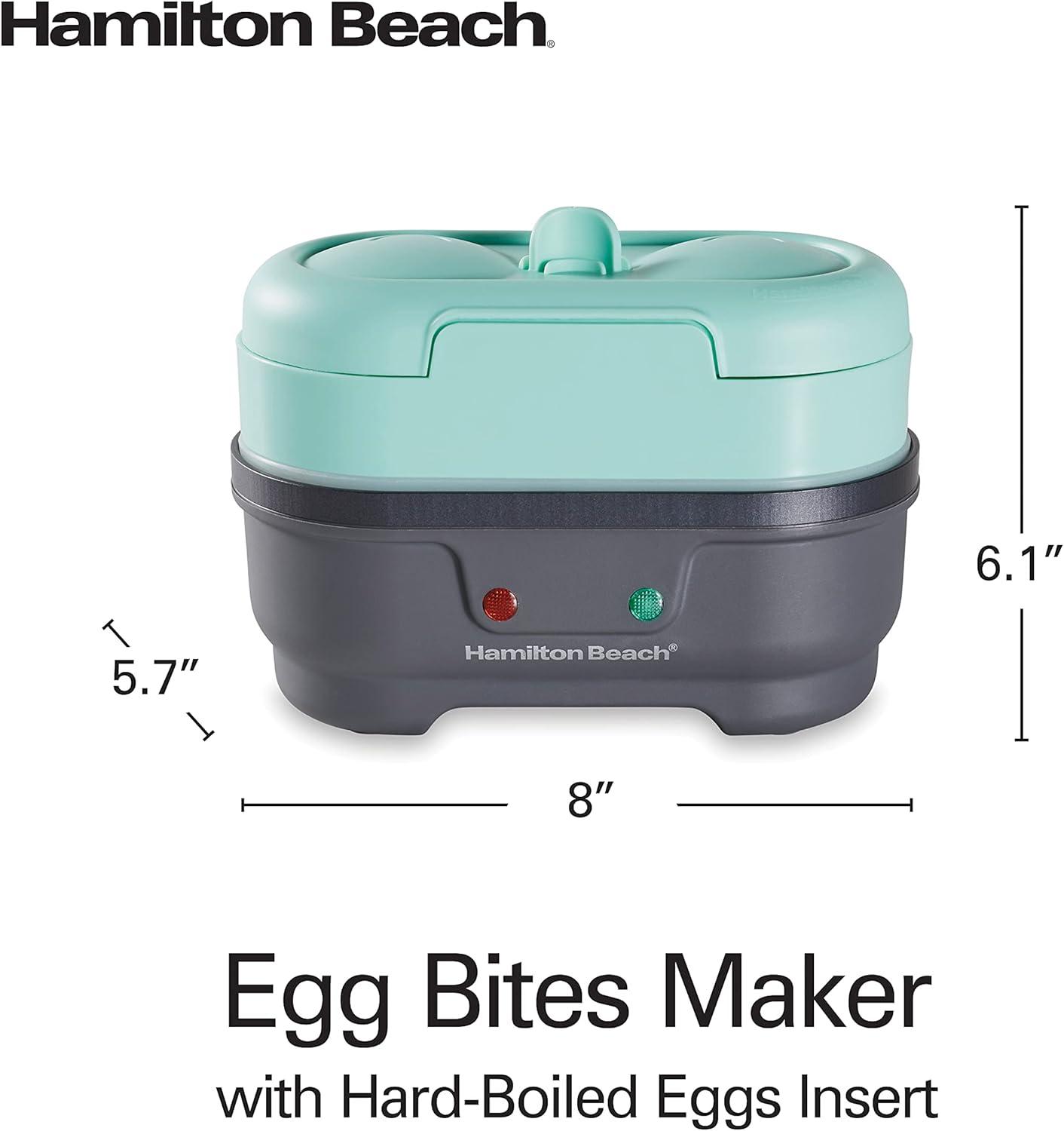 imageHamilton Beach Sous Vide Style Electric Egg Bite Maker Hard Boiled Egg Cooker amp Poacher with Removable Nonstick Tray Makes 2 in Under 10 Minutes Teal 25511