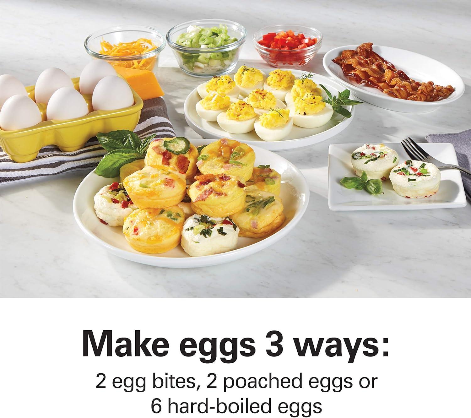 imageHamilton Beach Sous Vide Style Electric Egg Bite Maker Hard Boiled Egg Cooker amp Poacher with Removable Nonstick Tray Makes 2 in Under 10 Minutes Teal 25511