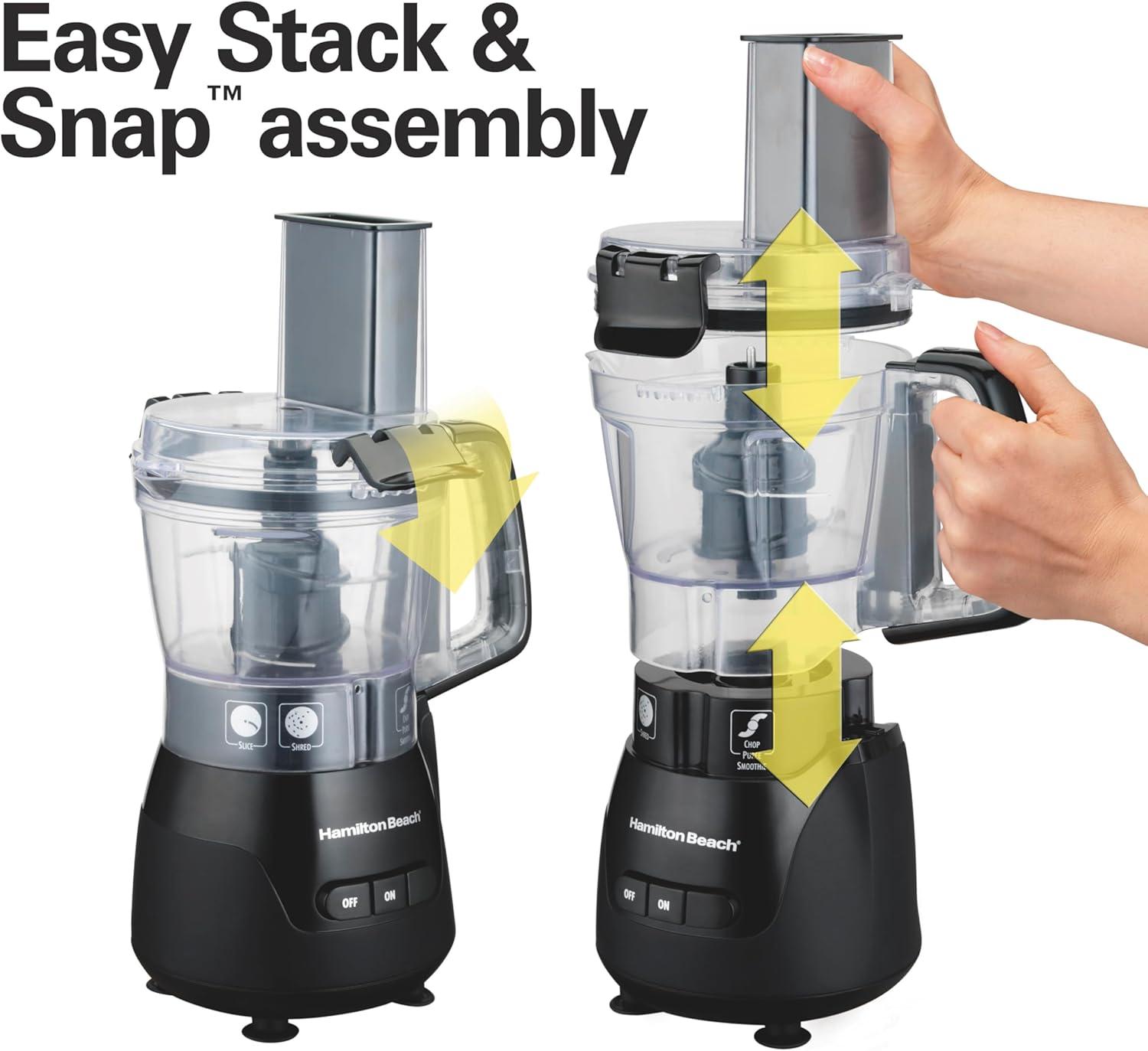 imageHamilton Beach Stack amp Snap 4Cup Mini Food Processor amp Vegetable Chopper 250 Watts for Slicing Shredding and Puree Black 705104 Cup