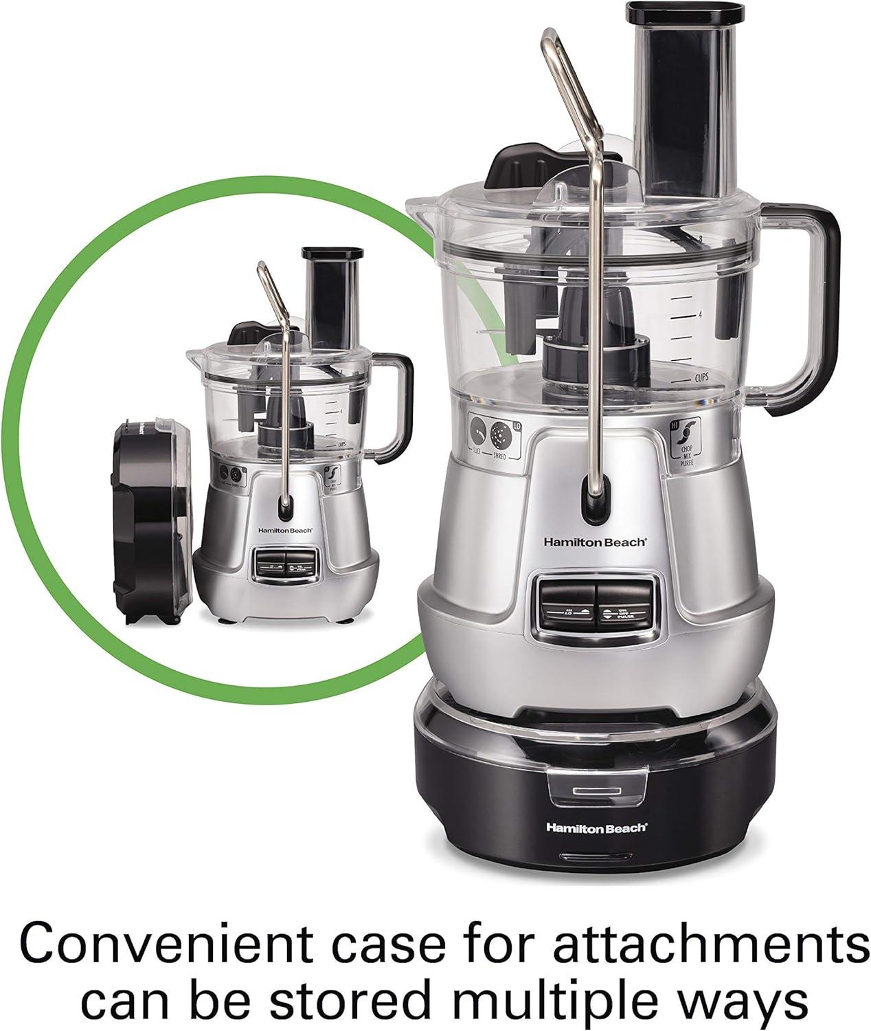imageHamilton Beach Stack amp Snap 8Cup Food Processor amp Vegetable Chopper with Adjustable Slicing Blade Builtin Bowl Scraper amp Storage Case Silver 70820