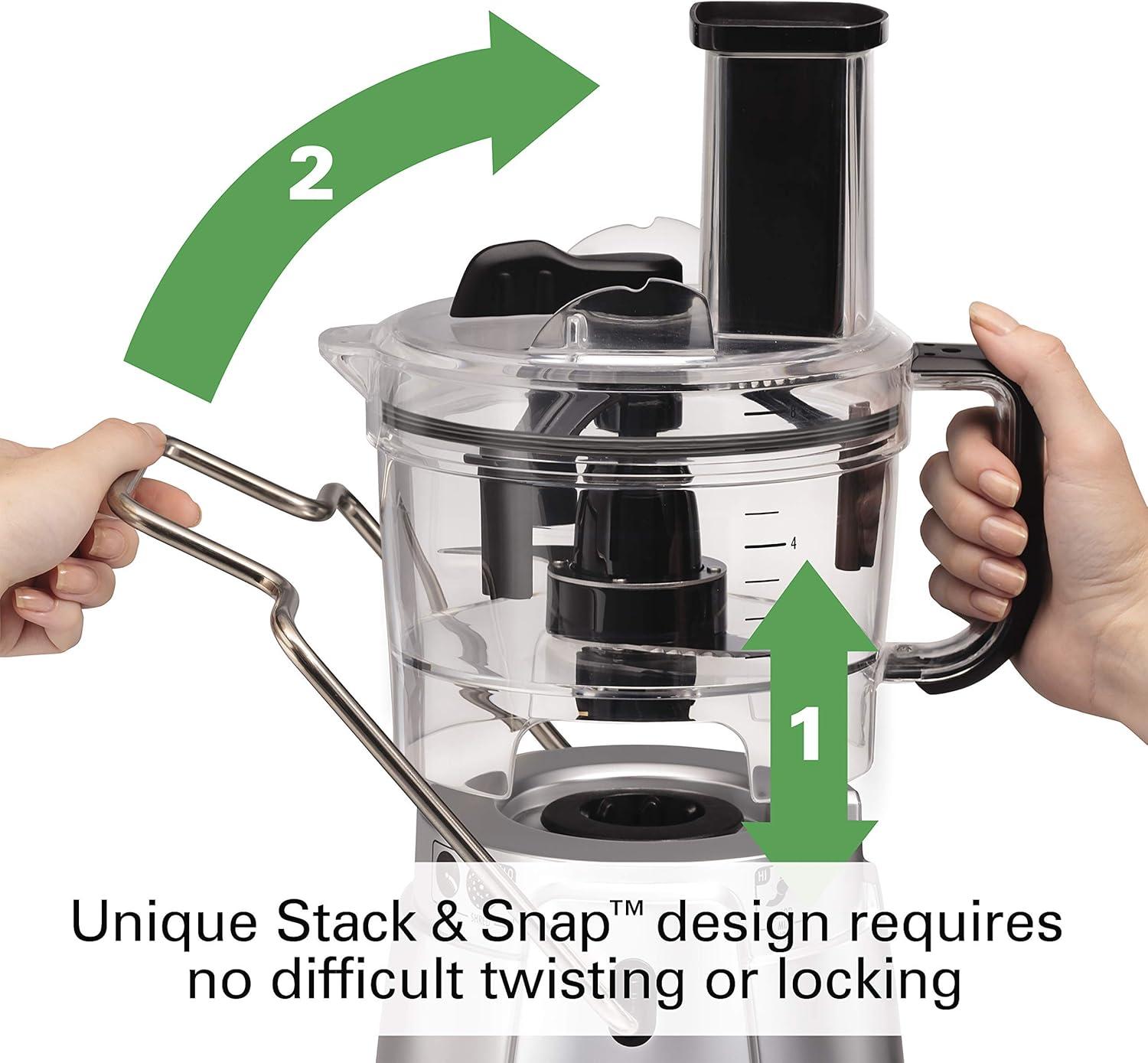 imageHamilton Beach Stack amp Snap 8Cup Food Processor amp Vegetable Chopper with Adjustable Slicing Blade Builtin Bowl Scraper amp Storage Case Silver 70820