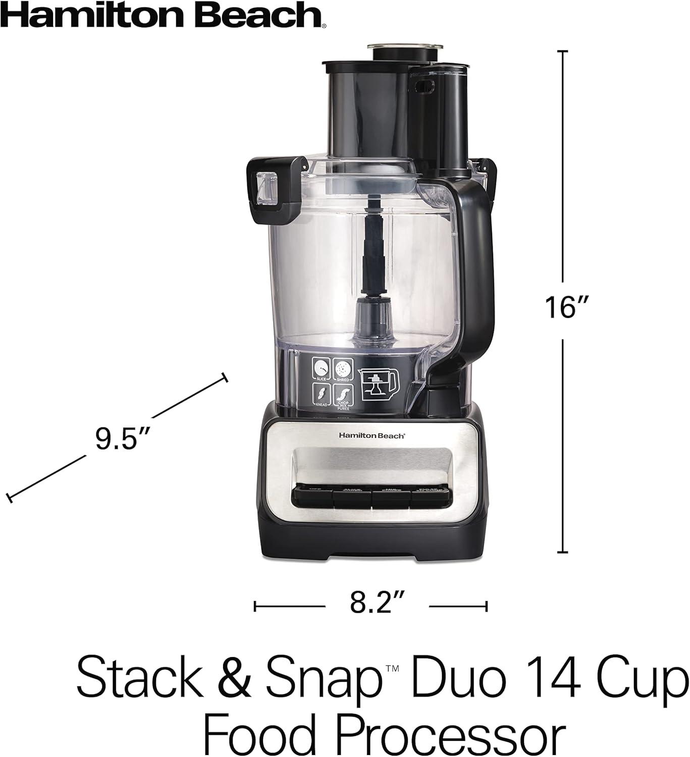 imageHamilton Beach Stack amp Snap Food Processor and Vegetable Chopper Stainless Steel Blades 14 Cup 4Cup Mini Bowls 3Speed 500 Watt Motor Black 70585