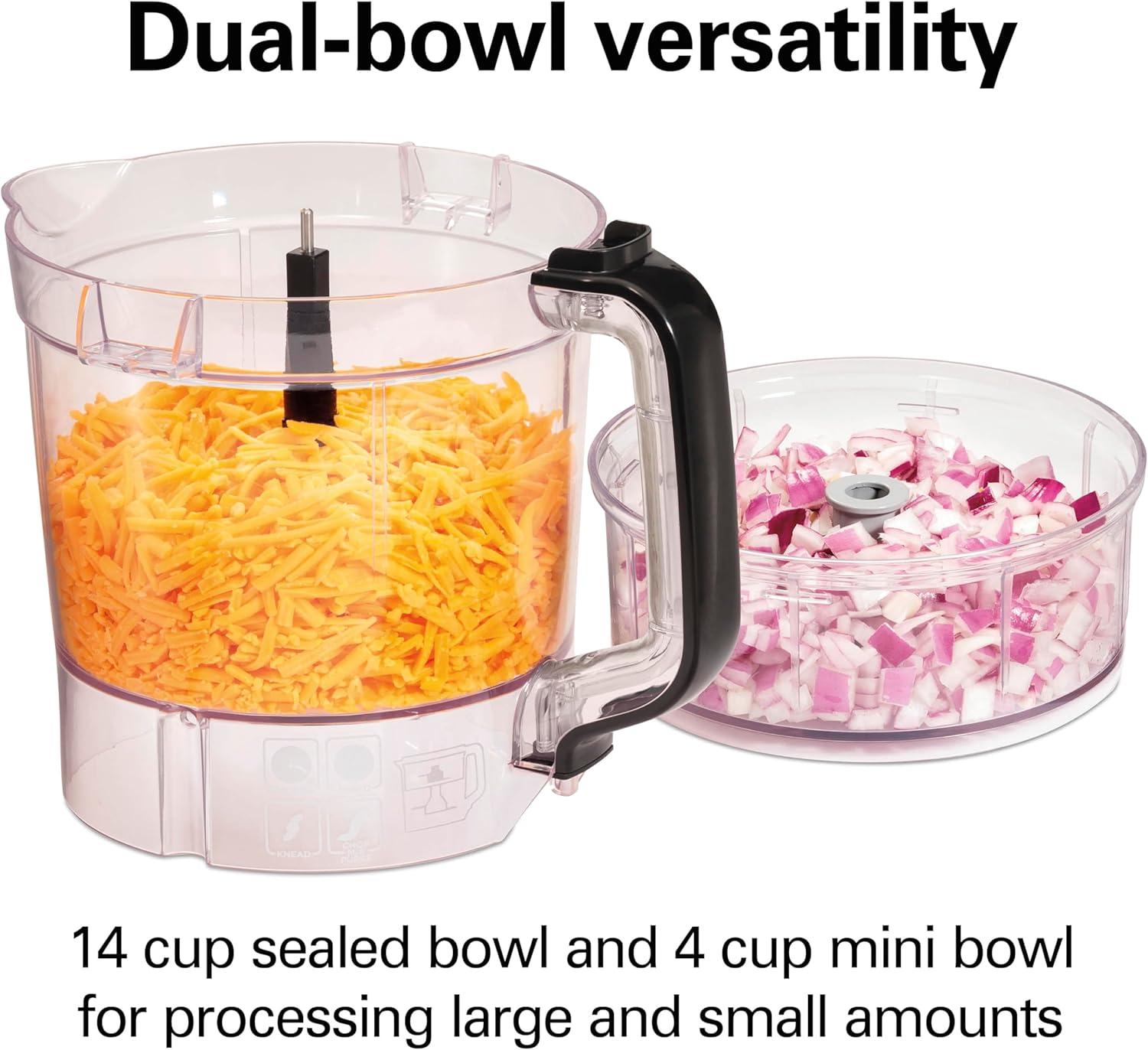 imageHamilton Beach Stack amp Snap Food Processor and Vegetable Chopper Stainless Steel Blades 14 Cup 4Cup Mini Bowls 3Speed 500 Watt Motor Black 70585