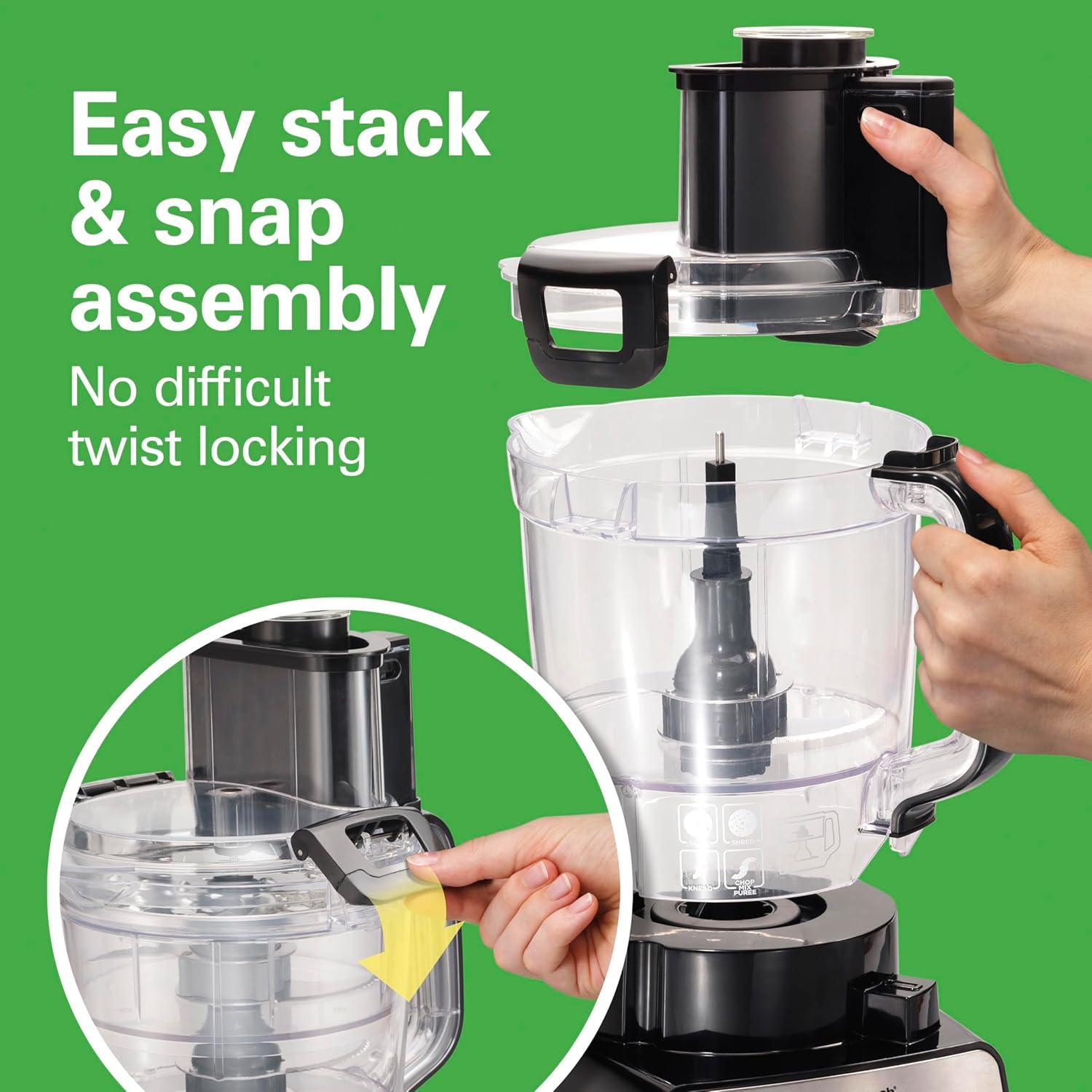 imageHamilton Beach Stack amp Snap Food Processor and Vegetable Chopper Stainless Steel Blades 14 Cup 4Cup Mini Bowls 3Speed 500 Watt Motor Black 70585