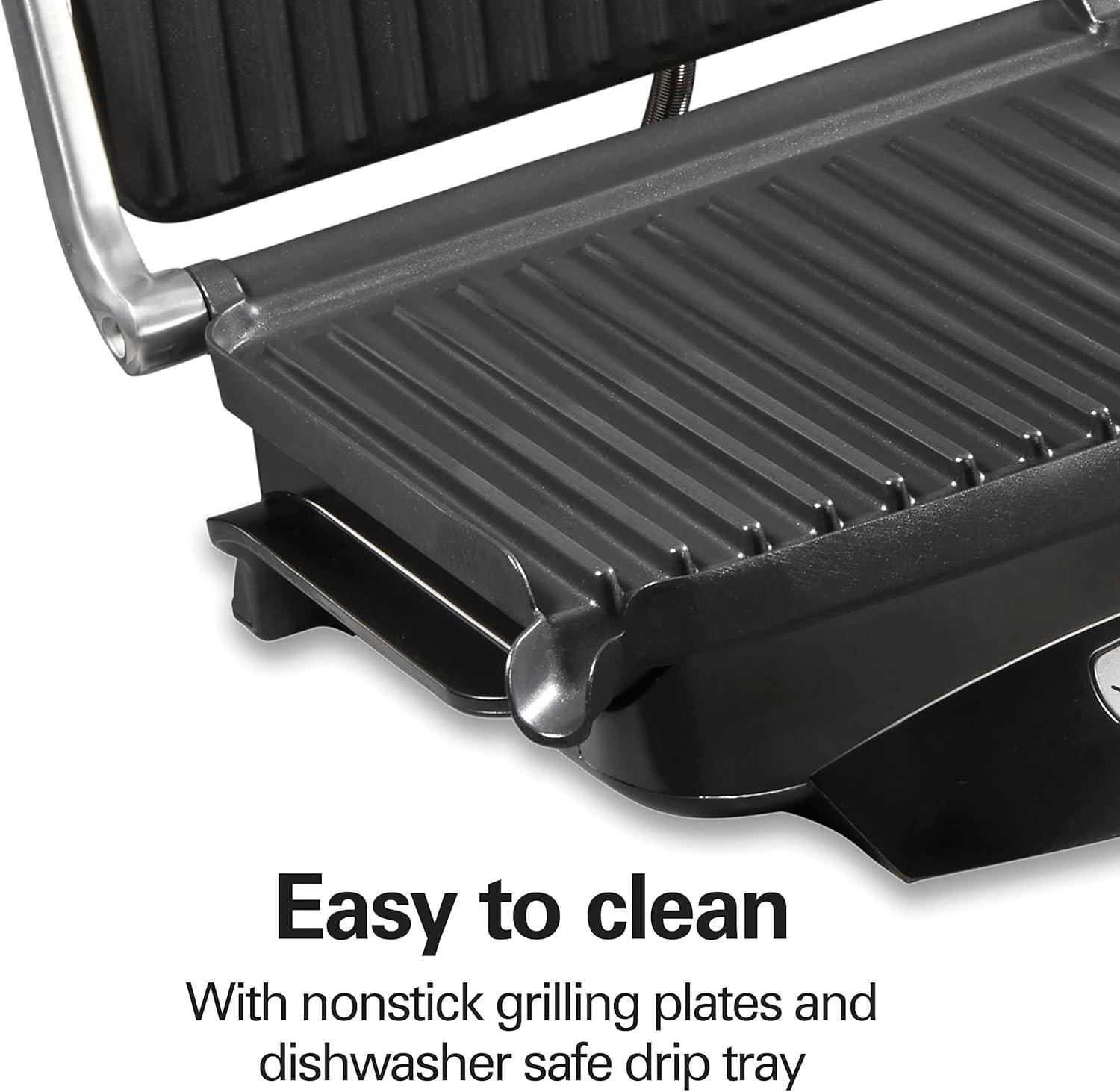 imageHamilton Beach Steak Lovers Electric Indoor Searing Grill Nonstick 100 Square Stainless Steel 25331 Black and Stainless Medium
