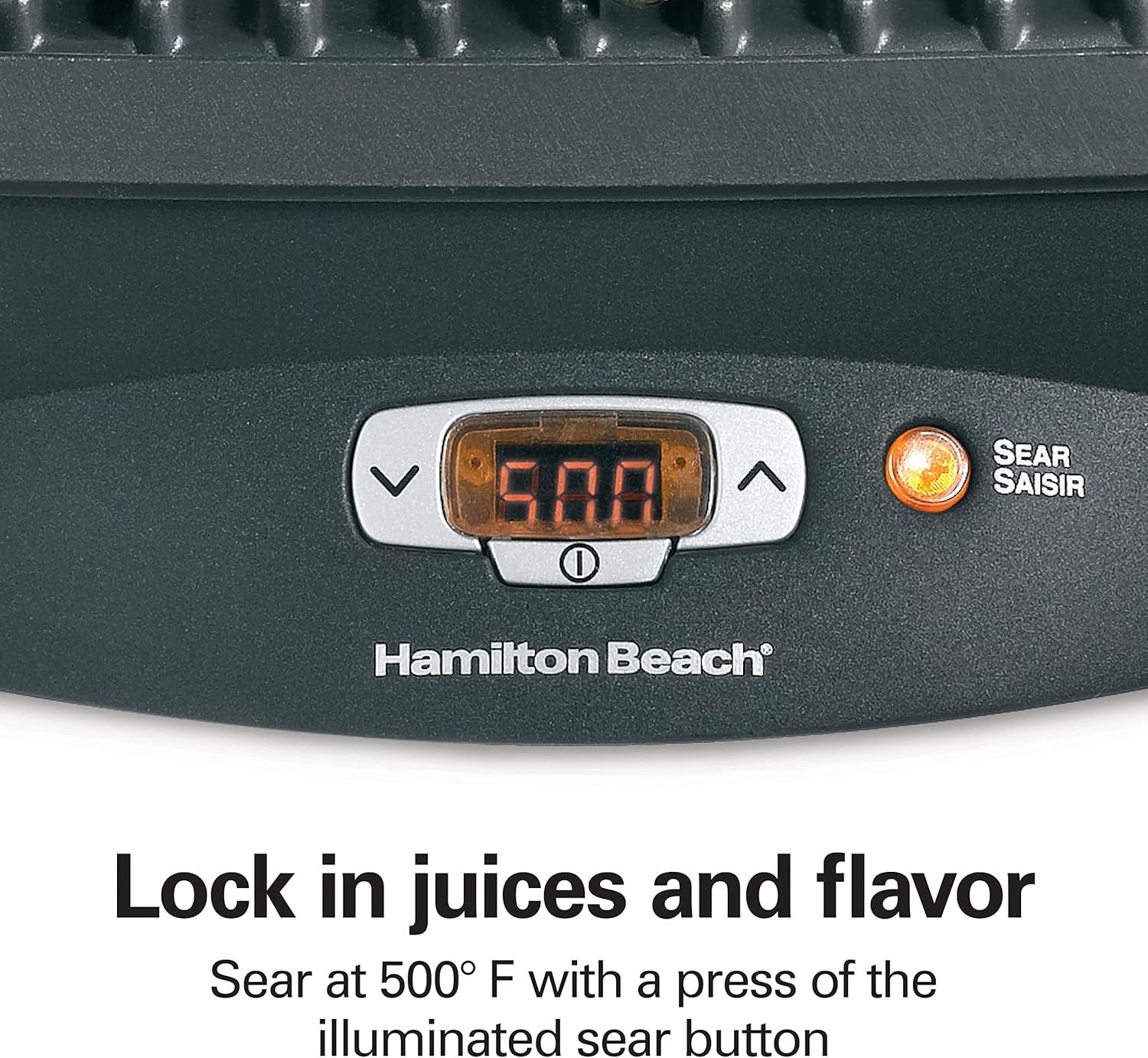 imageHamilton Beach Steak Lovers Electric Indoor Searing Grill Nonstick 100 Square Stainless Steel 25331 Black and Stainless Medium