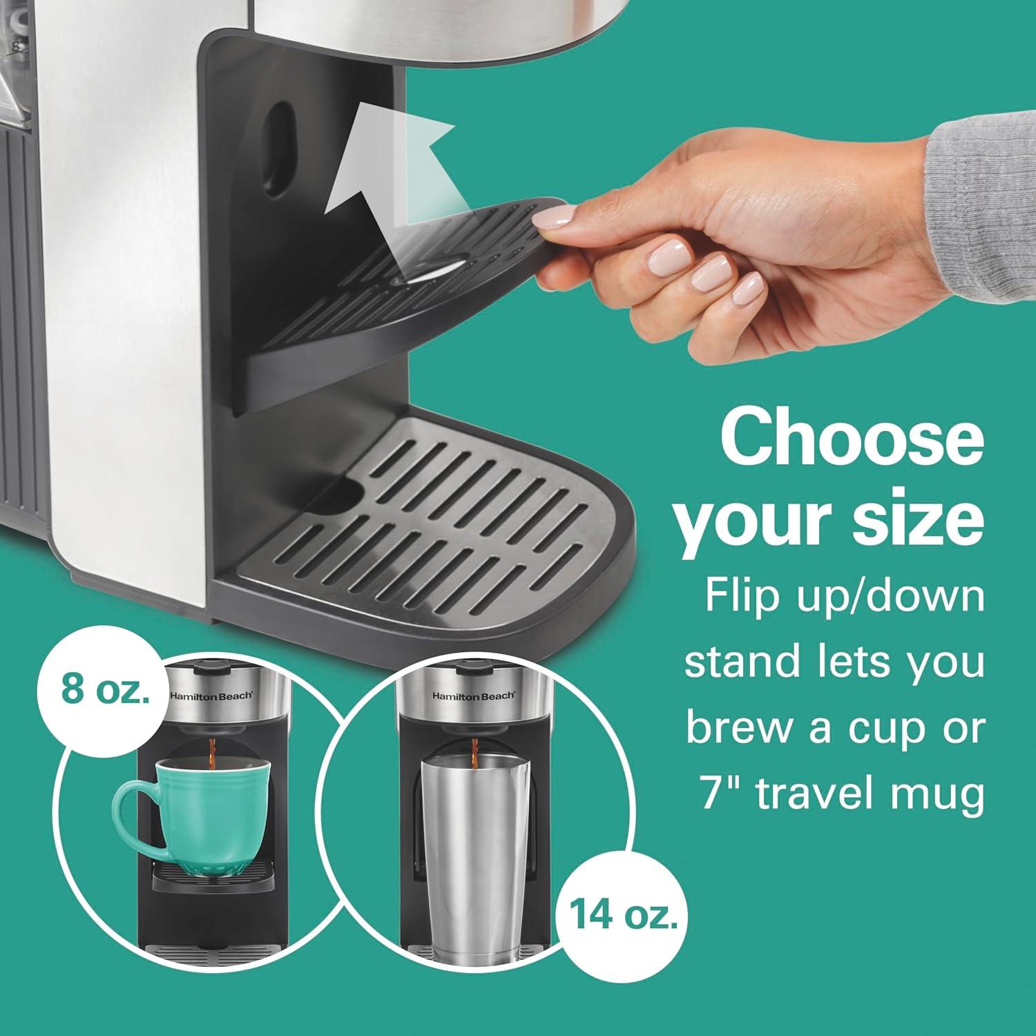 imageHamilton Beach The Scoop Single Serve Coffee Maker amp Fast Grounds Brewer for 814oz Cups Brews in Minutes 40oz Removable Reservoir Stainless Steel 49987Silver