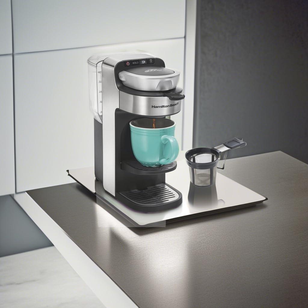 imageHamilton Beach The Scoop Single Serve Coffee Maker amp Fast Grounds Brewer for 814oz Cups Brews in Minutes 40oz Removable Reservoir Stainless Steel 49987Silver