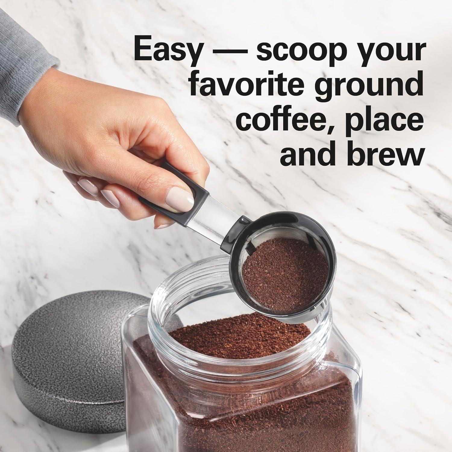 imageHamilton Beach The Scoop Single Serve Coffee Maker amp Fast Grounds Brewer for 814oz Cups Brews in Minutes 40oz Removable Reservoir Stainless Steel 49987Silver