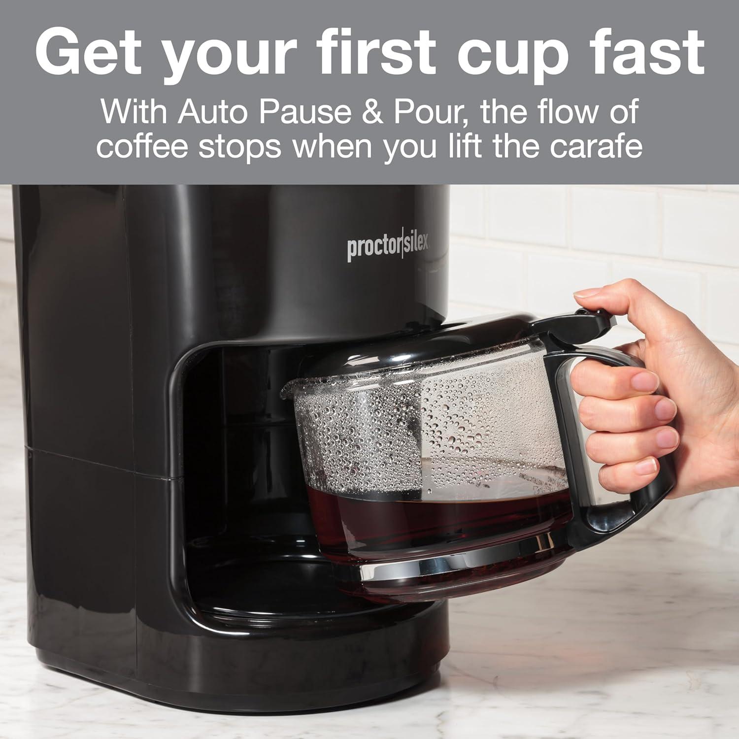 imageProctor Silex 10Cup Coffee Maker Works with Smart Plugs That Are Compatible with Alexa Auto Pause and Serve Black 48351PS10Cup