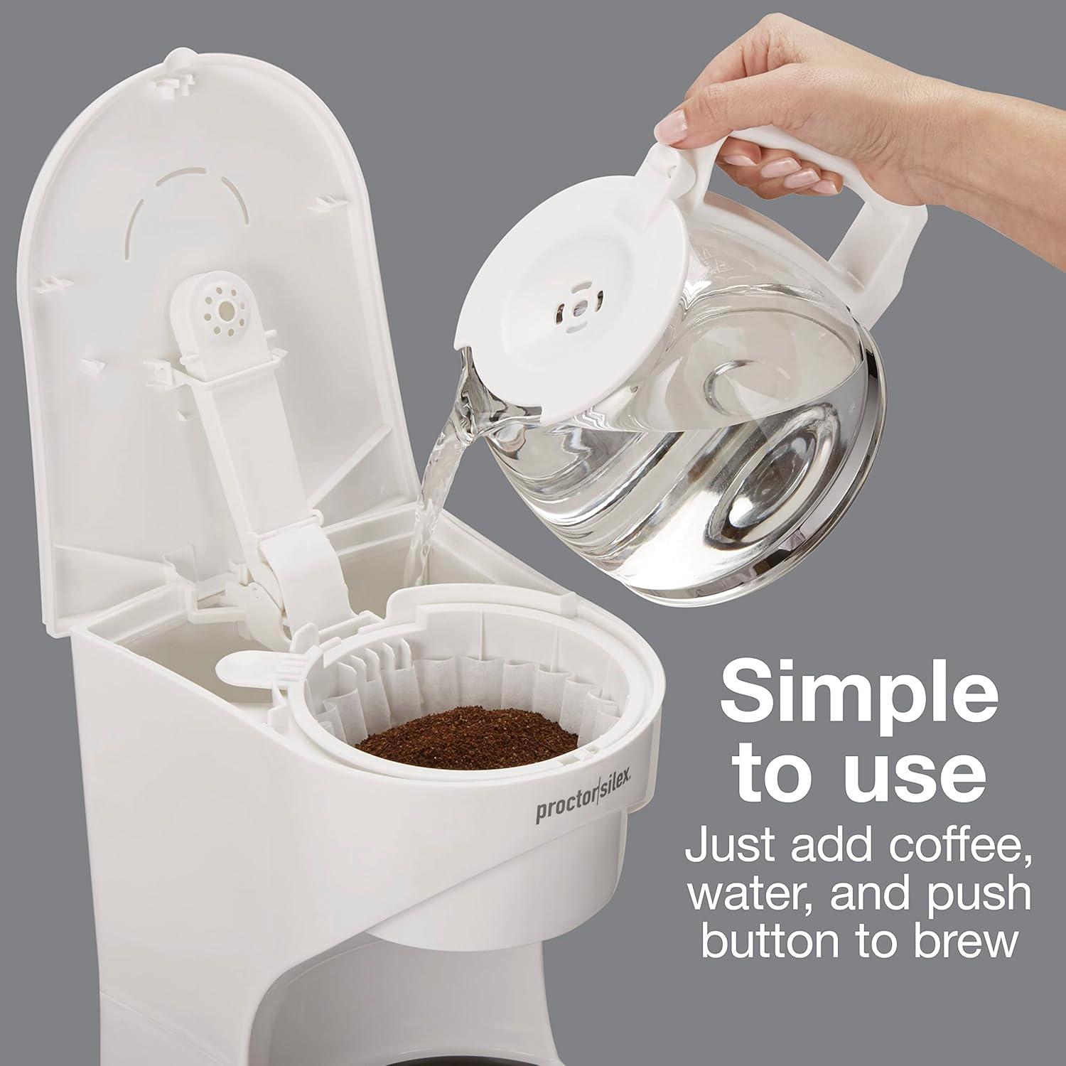 imageProctor Silex 12Cup Coffee Maker Works with Smart Plugs That Are Compatible with Alexa Auto Pause and Serve White 43501PS