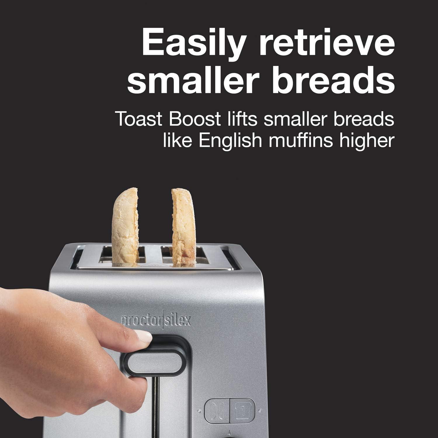 imageProctor Silex 2 Slice Toaster with Extra Wide Slots SureToast Technology Shade Selector amp Bagel Setting Black and Silver 22302