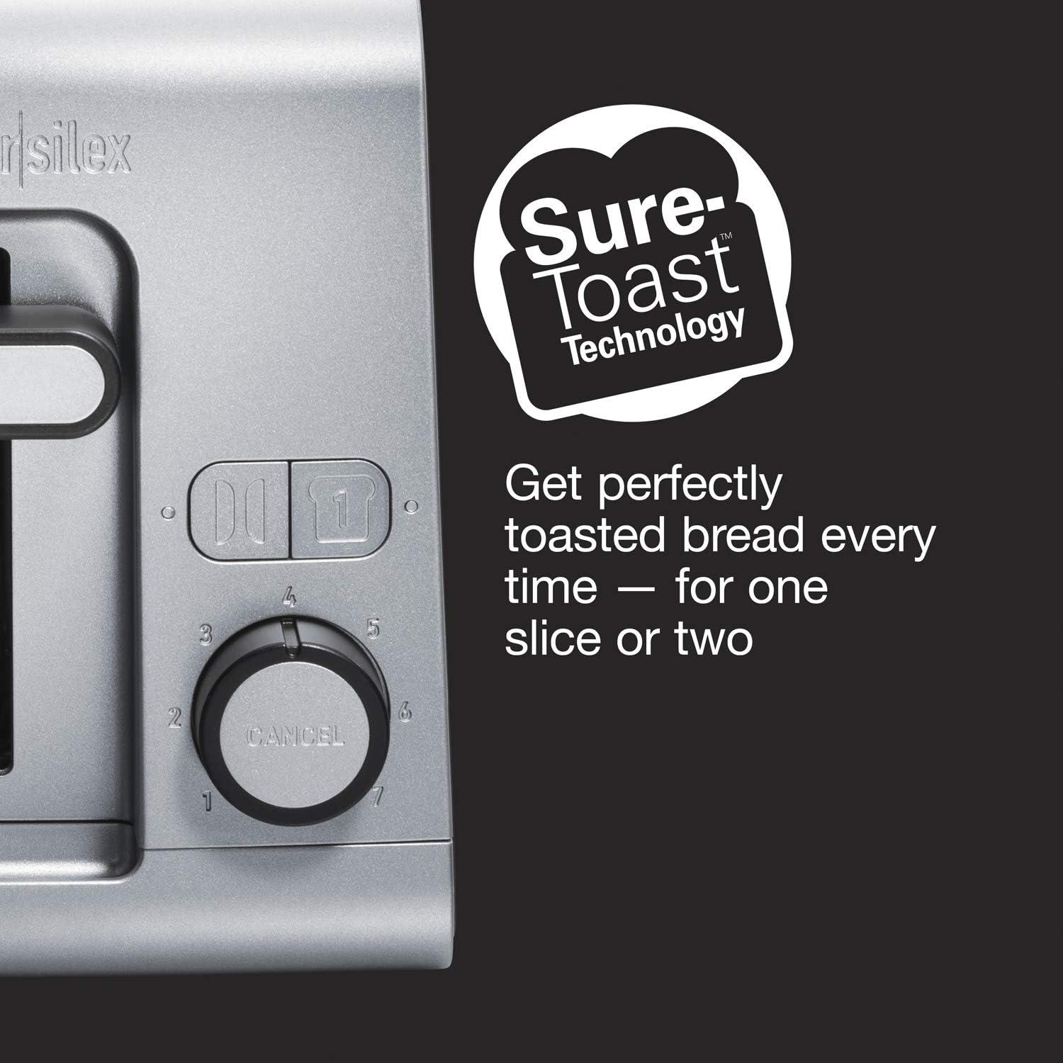 imageProctor Silex 2 Slice Toaster with Extra Wide Slots SureToast Technology Shade Selector amp Bagel Setting Black and Silver 22302