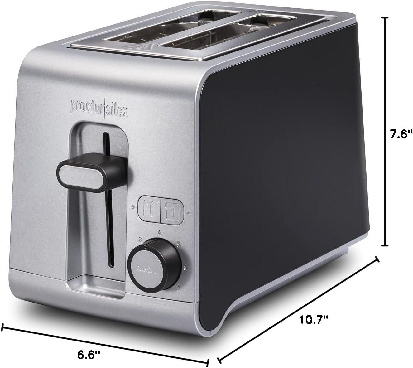 imageProctor Silex 2 Slice Toaster with Extra Wide Slots SureToast Technology Shade Selector amp Bagel Setting Black and Silver 22302