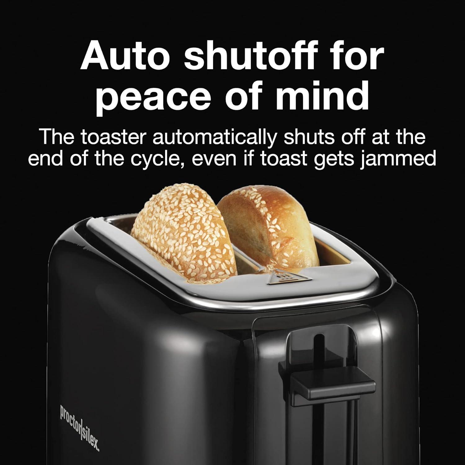 imageProctor Silex 2Slice Toaster with Extra Wide Slots for Bagels CoolTouch Walls Shade Selector Toast Boost Auto Shutoff and Cancel Button Black 22305Toaster