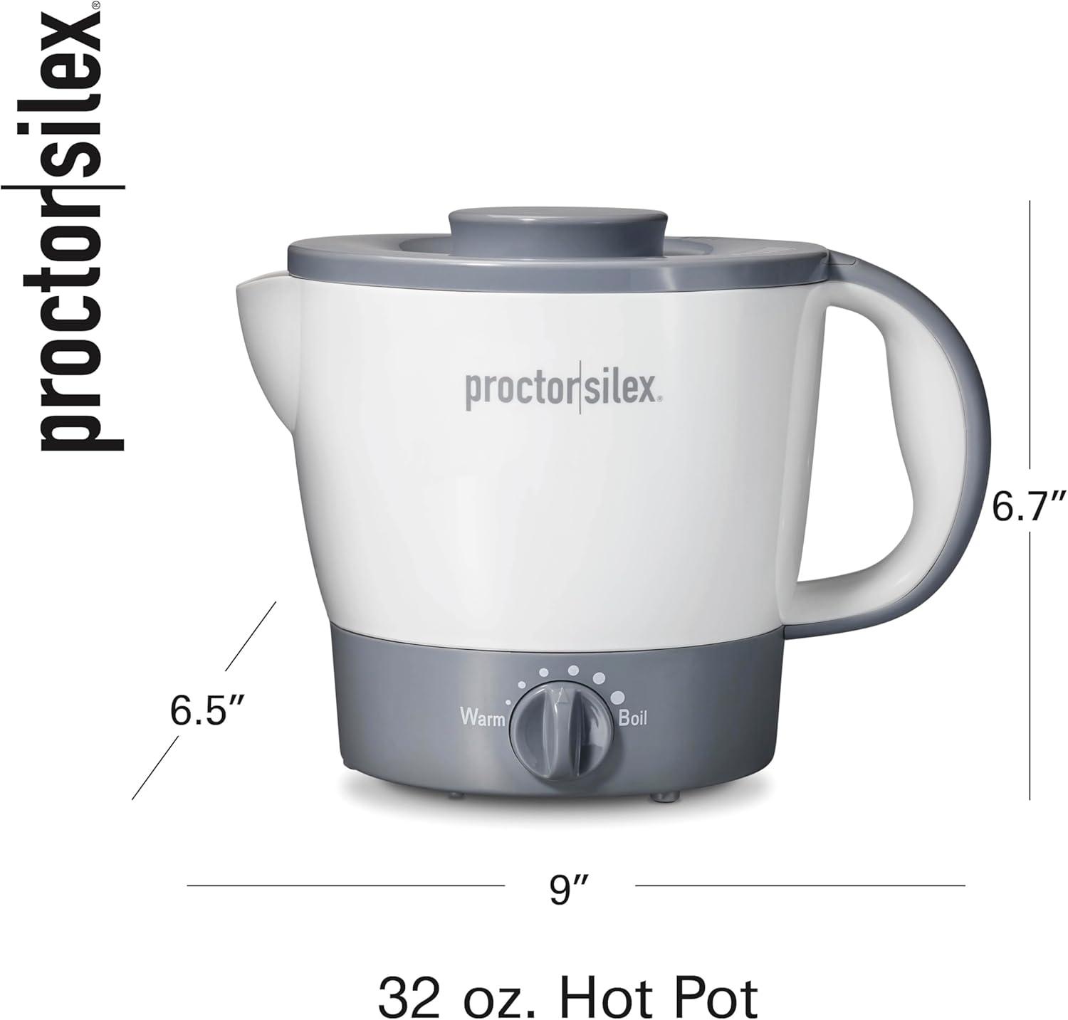 imageProctor Silex 32oz Adjustable Temperature Hot Pot Electric Kettle for Tea Boiling Water Cooking Ramen Noodles and Soup PFASFree Nonstick Coating White 48507MNWhite