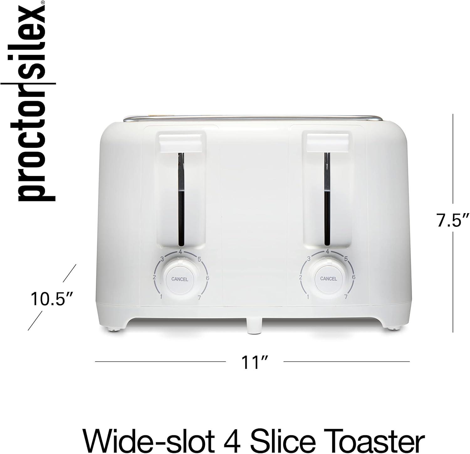 imageProctor Silex 4 Slice Toaster with Extra Wide Slots for Bagels CoolTouch Walls Shade Selector With 7 Browning Levels Toast Boost Auto Shutoff and Cancel Button Black 24215PSWhite