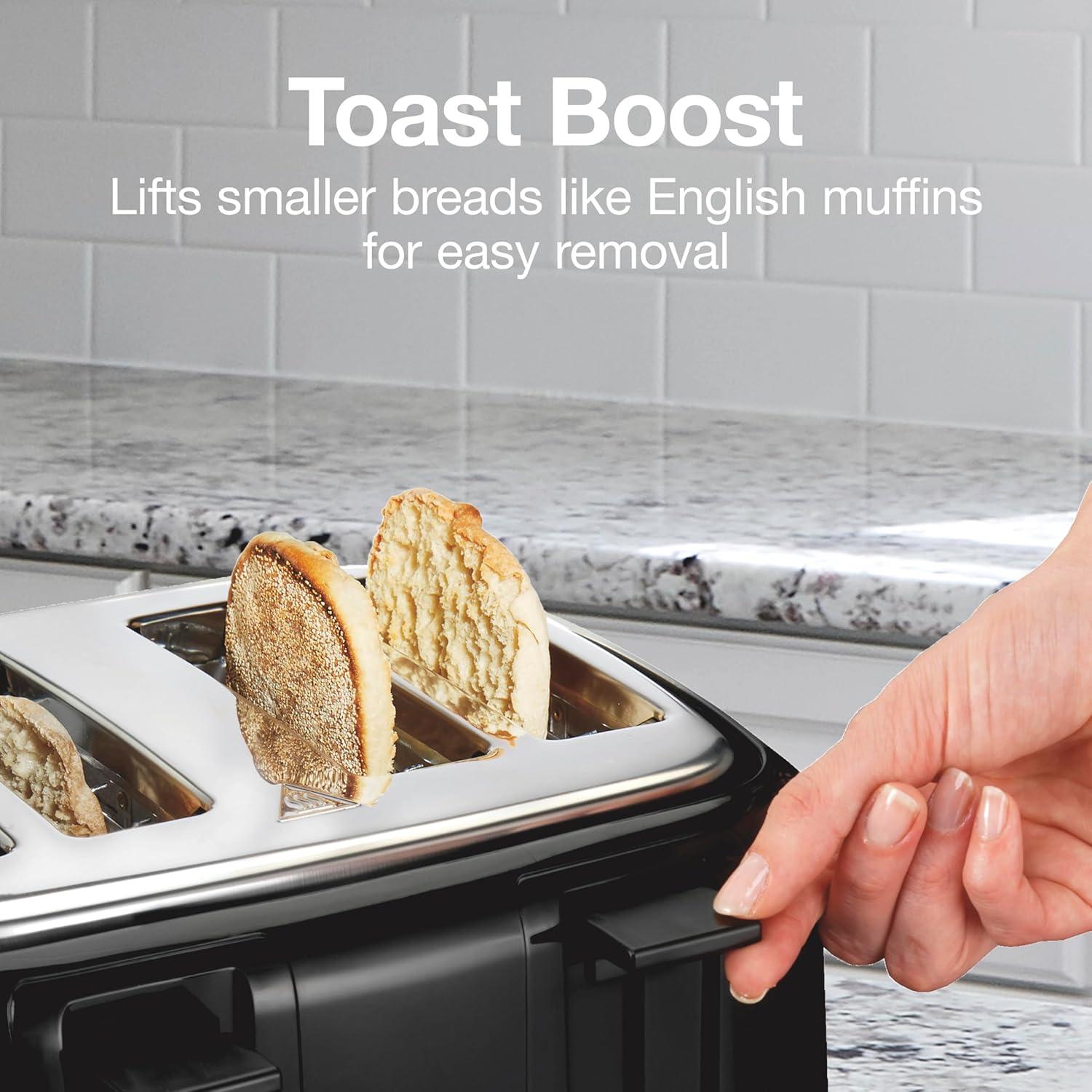 imageProctor Silex 4 Slice Toaster with Extra Wide Slots for Bagels CoolTouch Walls Shade Selector With 7 Browning Levels Toast Boost Auto Shutoff and Cancel Button Black 24215PSBlack