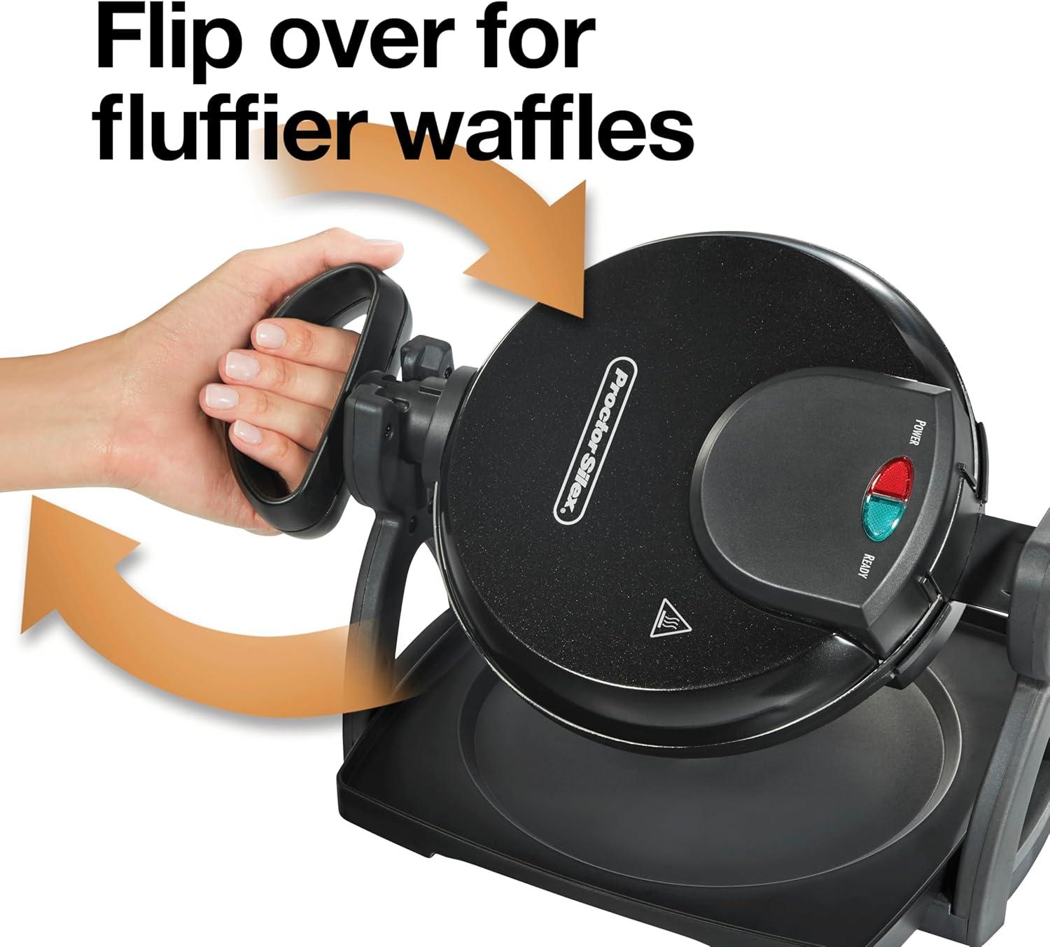 imageProctor Silex Belgian Waffle Maker with Nonstick Plates Single Flip CoolTouch Handle and Removable Drip Tray for Easy Cleanup Black 26090PS