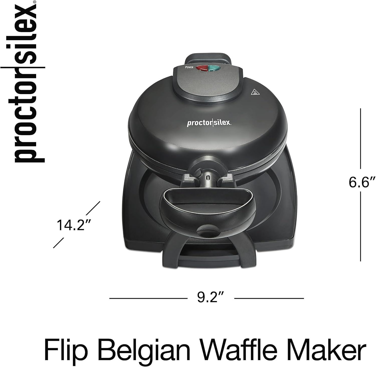 imageProctor Silex Belgian Waffle Maker with Nonstick Plates Single Flip CoolTouch Handle and Removable Drip Tray for Easy Cleanup Black 26090PS