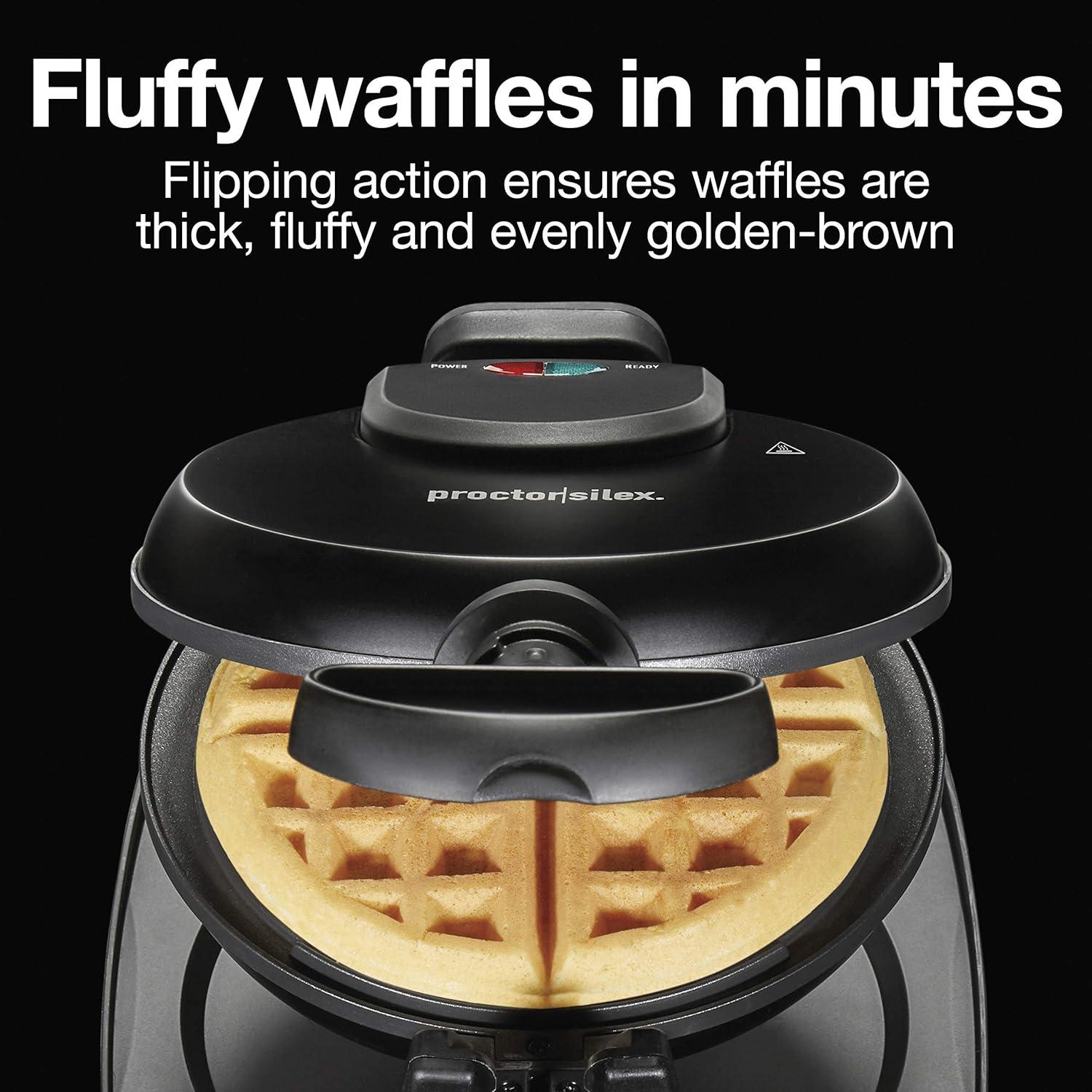 imageProctor Silex Belgian Waffle Maker with Nonstick Plates Single Flip CoolTouch Handle and Removable Drip Tray for Easy Cleanup Black 26090PS