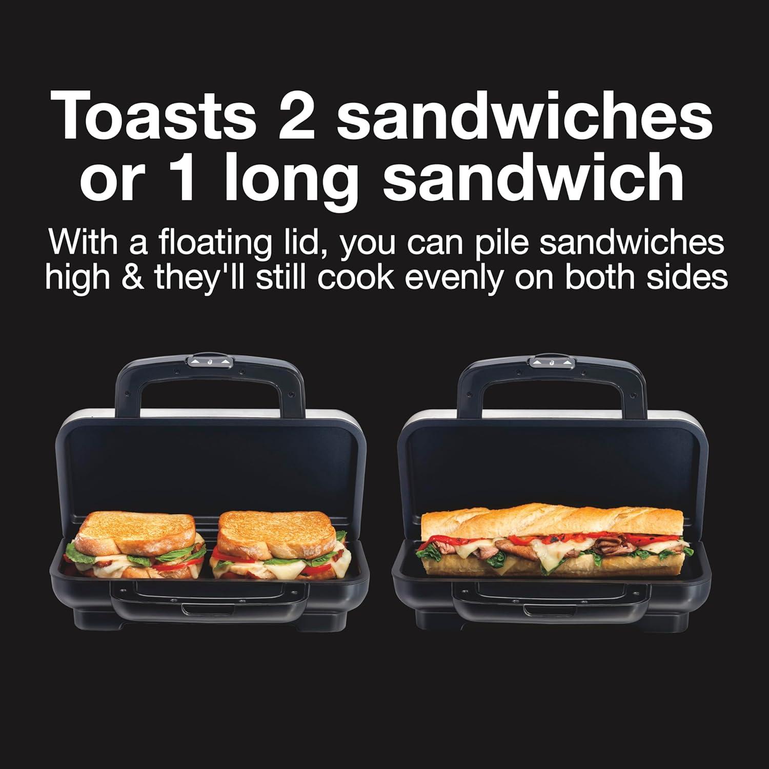imageProctor Silex Deluxe Hot Sandwich Maker With EasyClean Durable PFASFree Nonstick Ceramic Plates Fits up to 2 Grilled Cheese Ruebens Tortas or Subs Stainless Steel 25415MNStainless Steel
