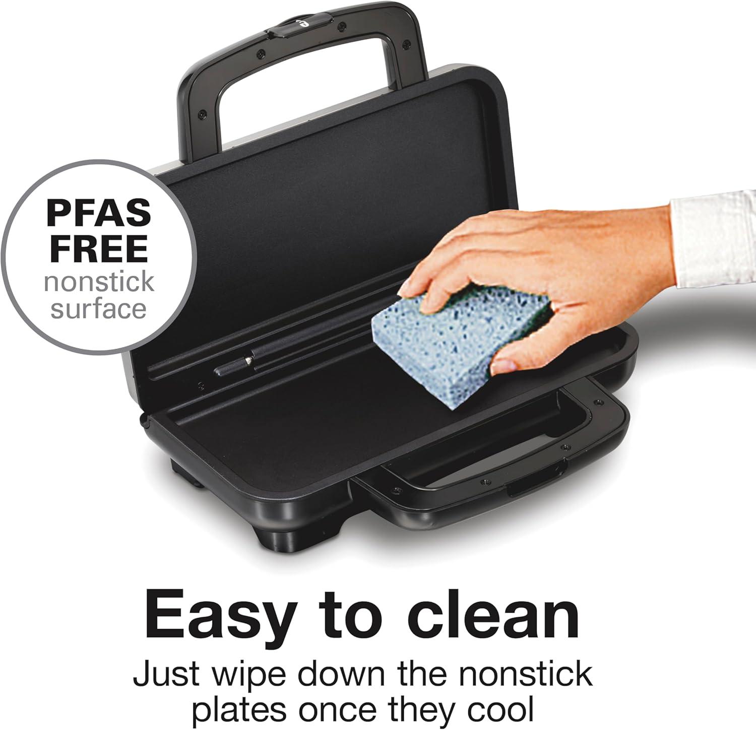 imageProctor Silex Deluxe Hot Sandwich Maker With EasyClean Durable PFASFree Nonstick Ceramic Plates Fits up to 2 Grilled Cheese Ruebens Tortas or Subs Stainless Steel 25415MNStainless Steel