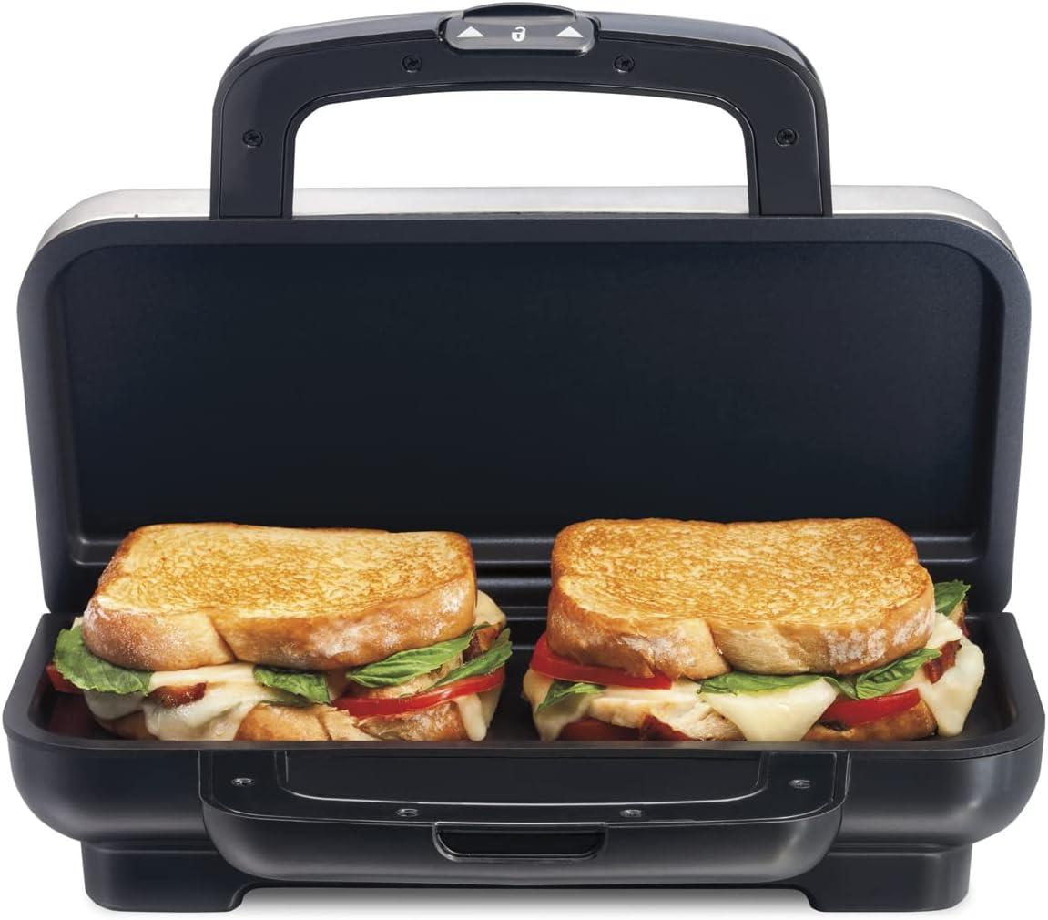 imageProctor Silex Deluxe Hot Sandwich Maker With EasyClean Durable PFASFree Nonstick Ceramic Plates Fits up to 2 Grilled Cheese Ruebens Tortas or Subs Stainless Steel 25415MNStainless Steel
