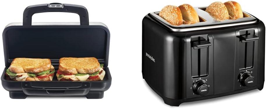 imageProctor Silex Deluxe Hot Sandwich Maker With EasyClean Durable PFASFree Nonstick Ceramic Plates Fits up to 2 Grilled Cheese Ruebens Tortas or Subs Stainless Steel 25415MNStainless Steel